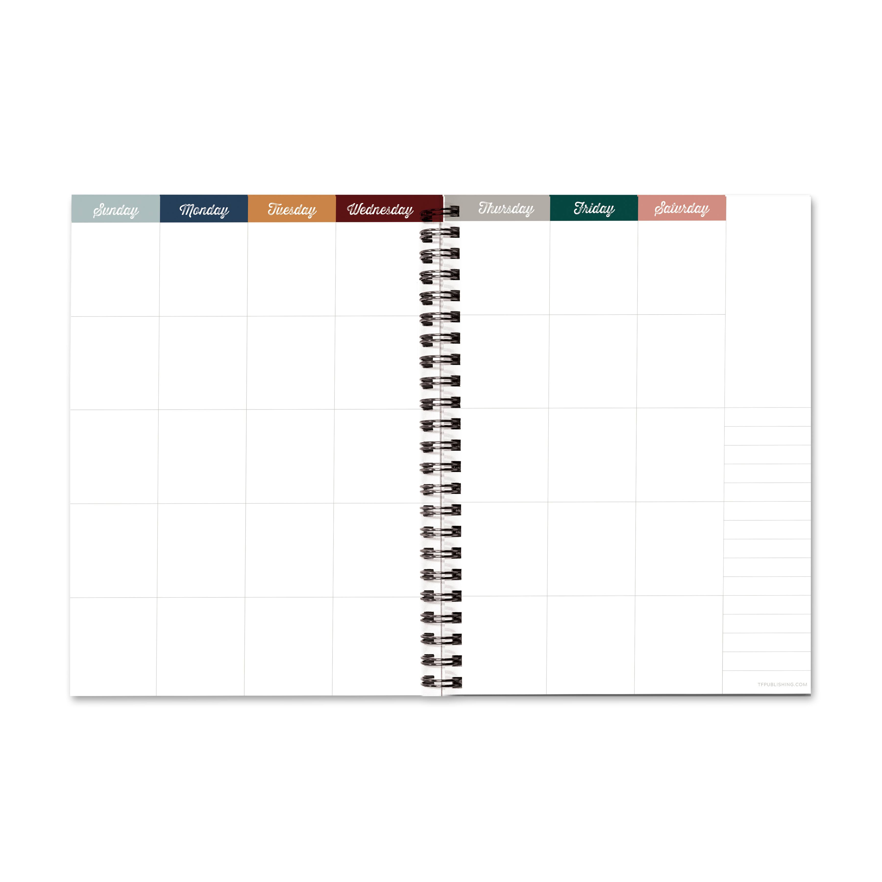TF Publishing Medium Moody Blue Boho Undated Weekly Monthly Spiral Planner