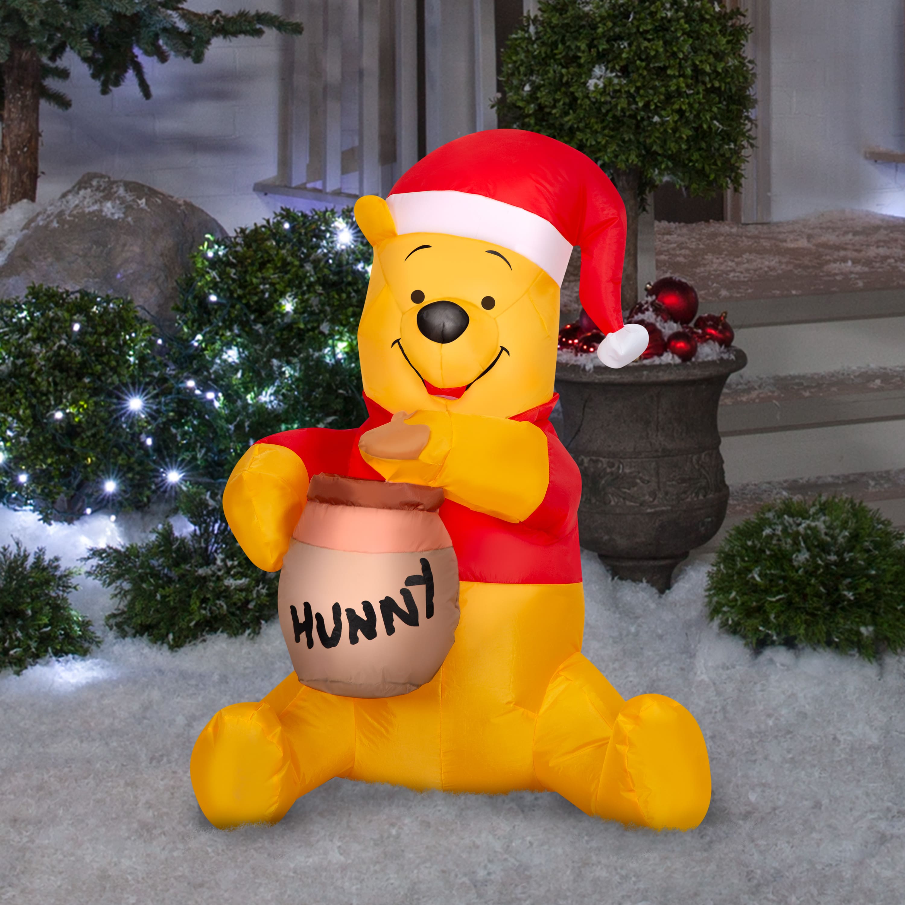 3ft. Airblown&#xAE; Inflatable Christmas Winnie the Pooh in Santa Hat with Hunny Pot