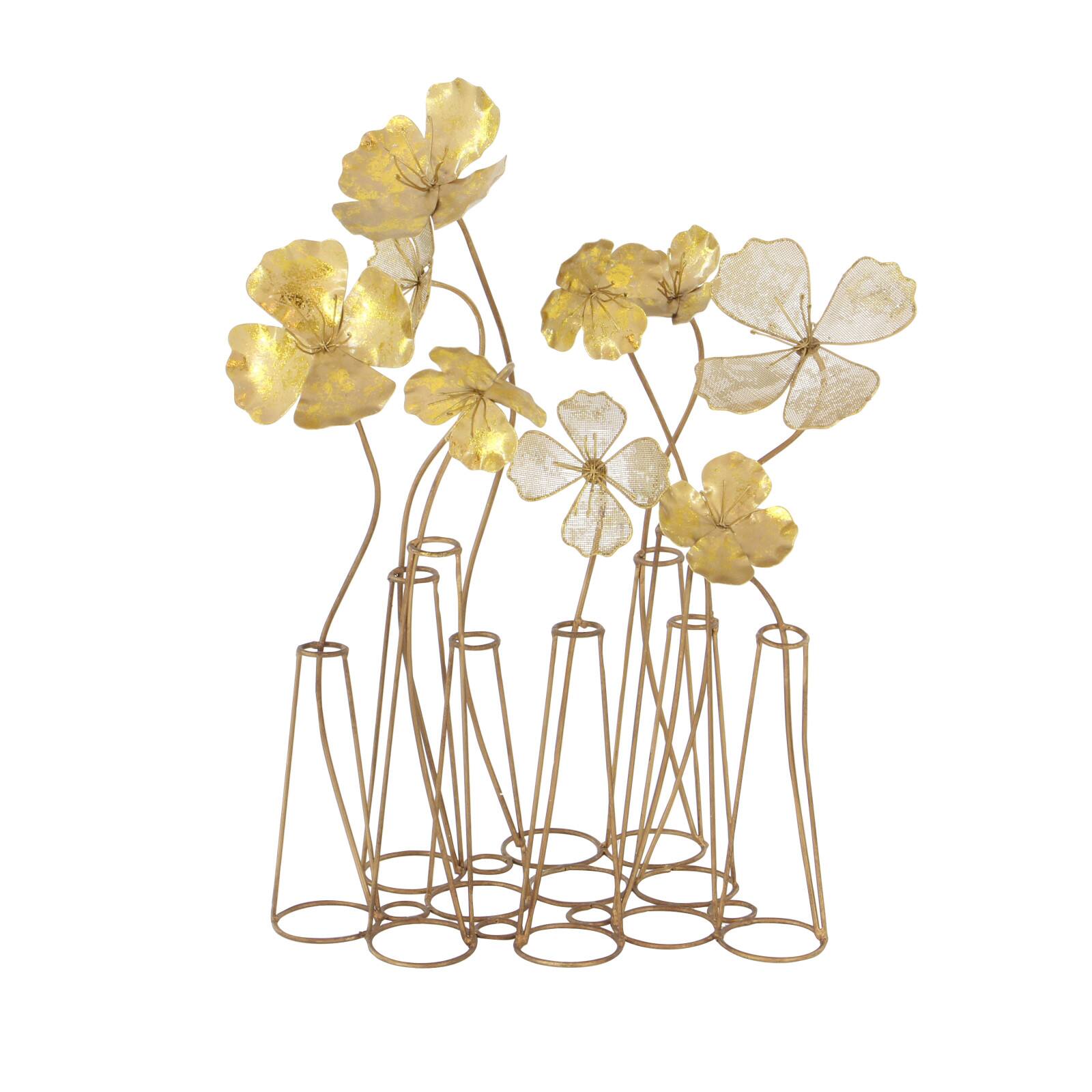 21&#x22; Gold Metal Flowers Sculpture