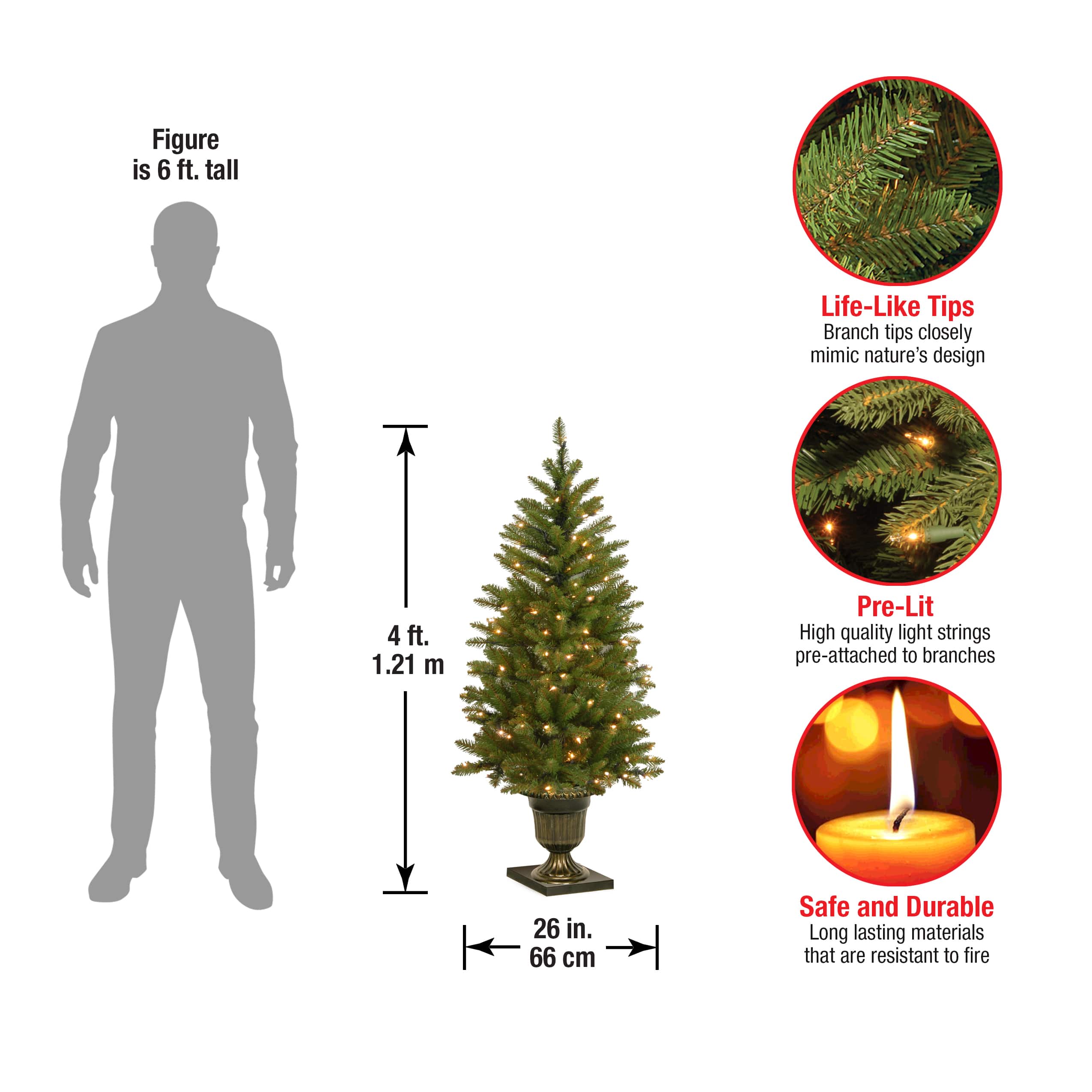 4 ft. Pre-Lit Potted Dunhill® Fir Artificial Entrance Christmas Tree, Clear Lights