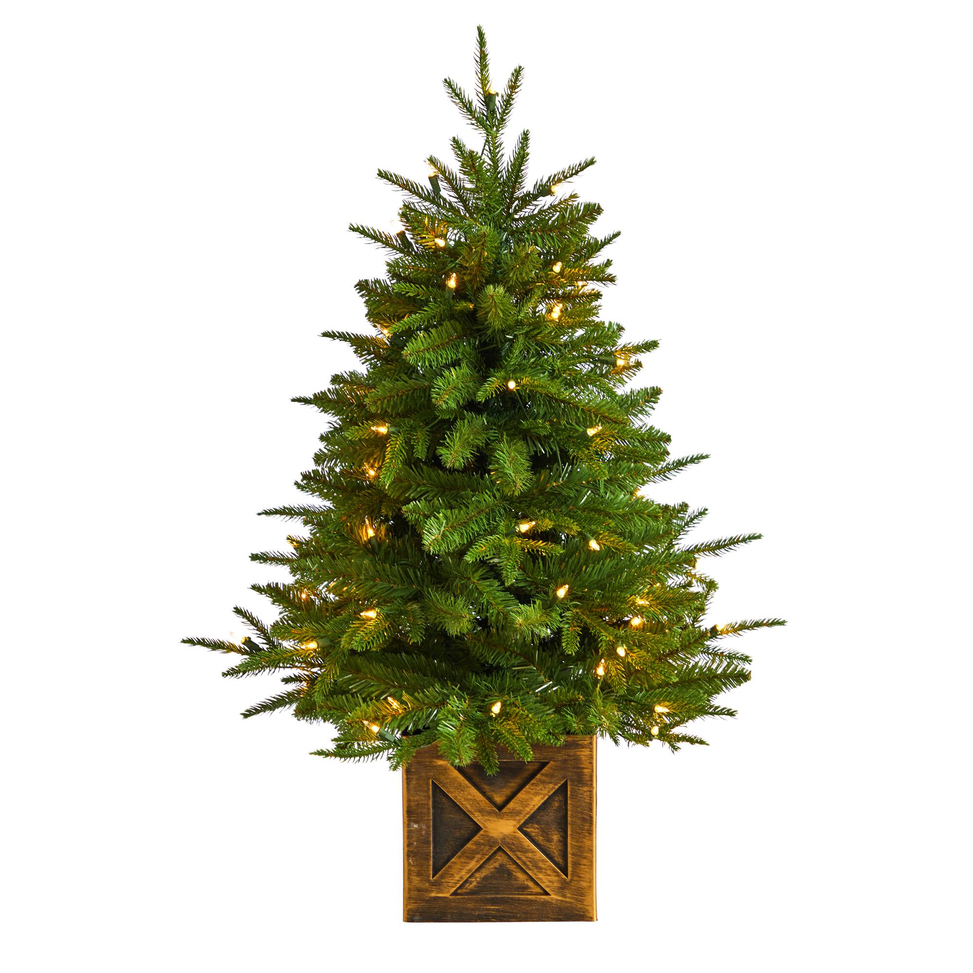 3ft. Pre-Lit Finland Fir Artificial Christmas Tree in Decorative ...