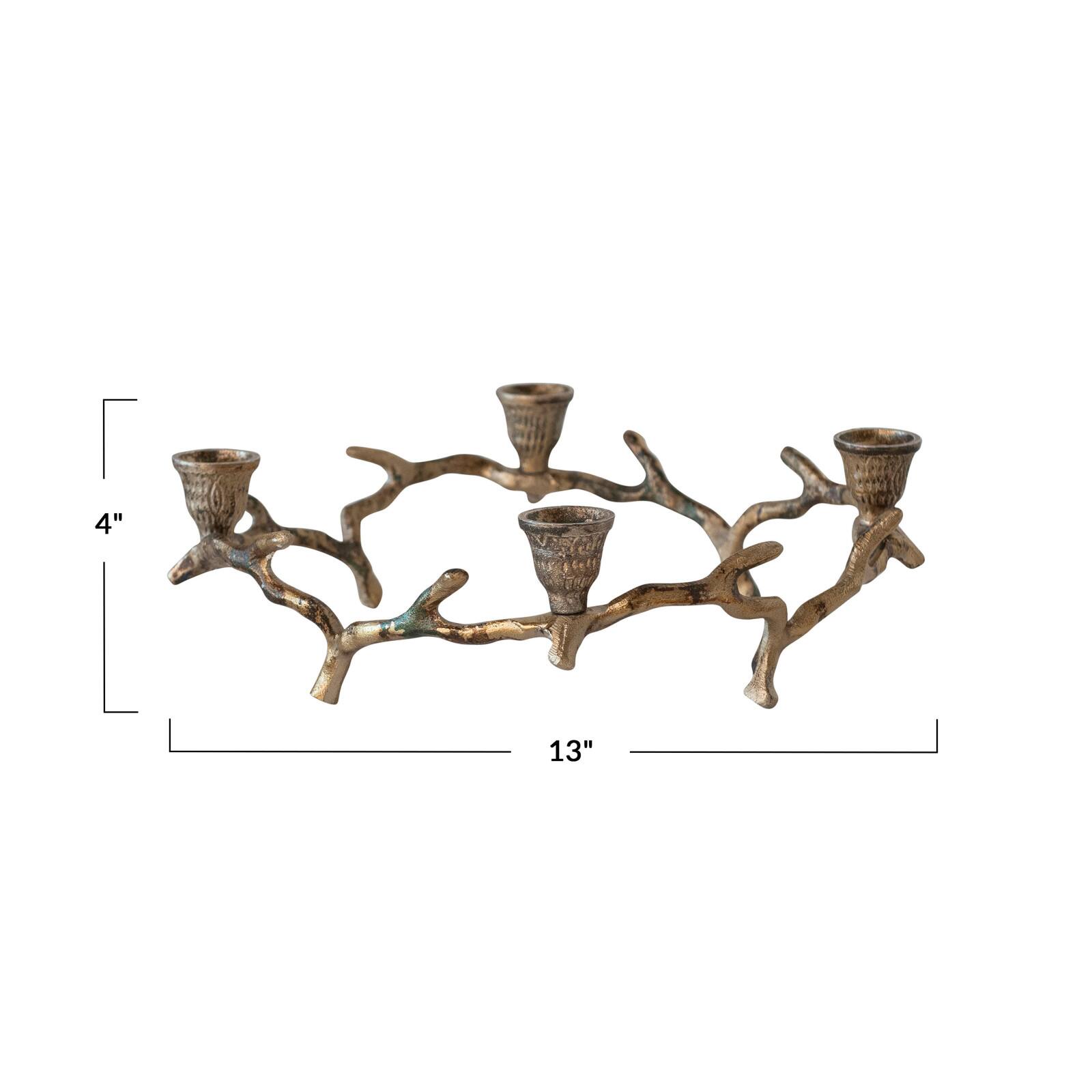 Hello Honey&#xAE; 13&#x22; Oxidized Antique Gold Finish Aluminum Wreath Advent Taper Candle Holder