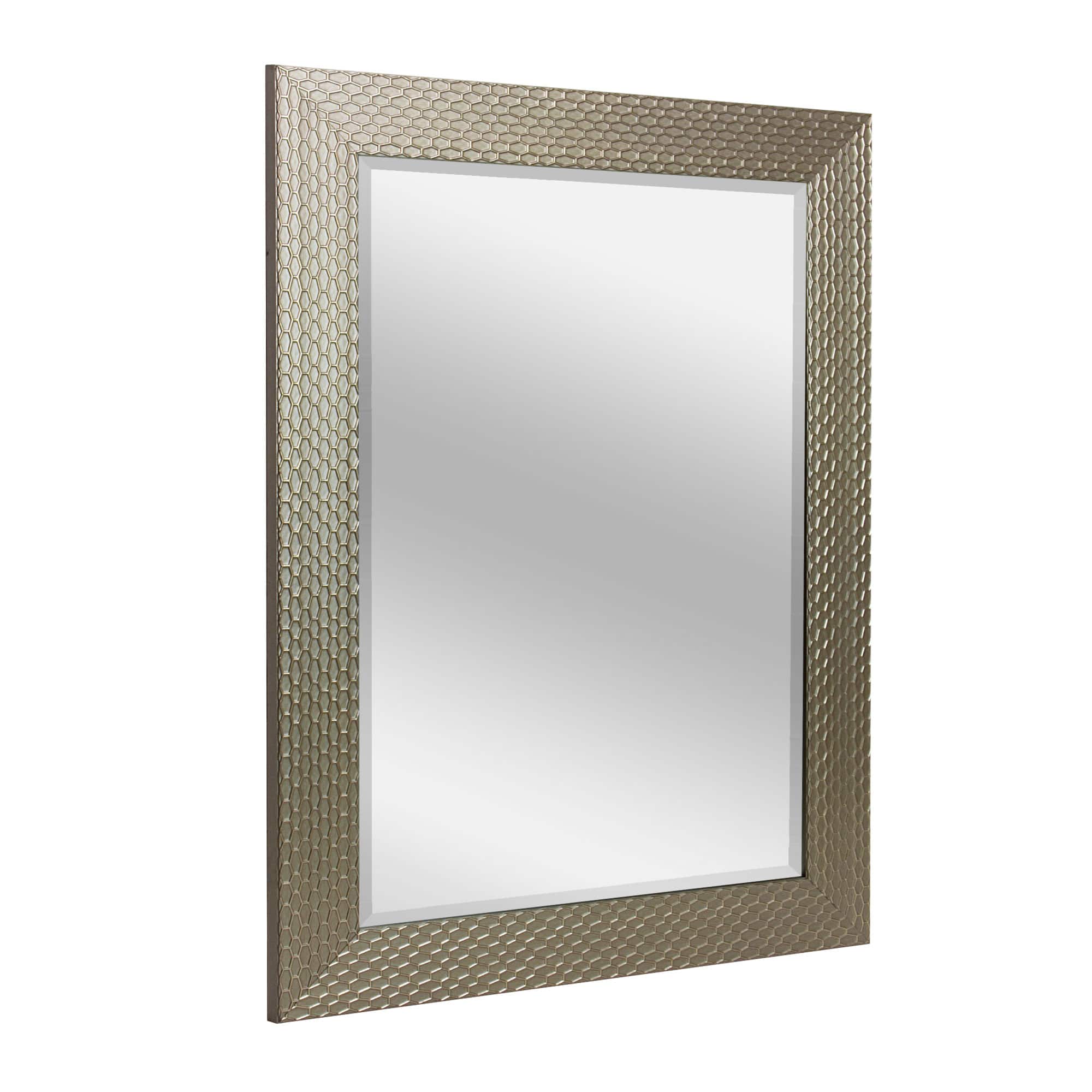 Head West 31.5" Silver Honeycomb Embossed Framed Beveled Wall Mirror