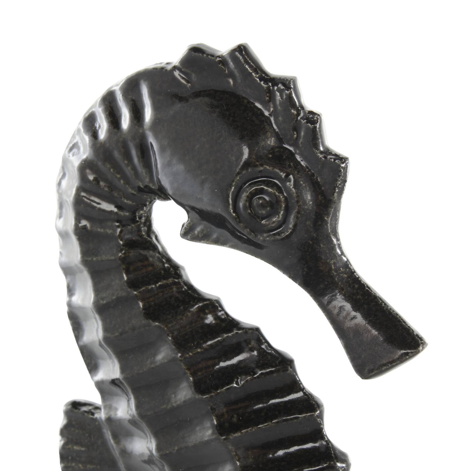 Black Aluminum Sea Horse Sculpture Set with Square Bases