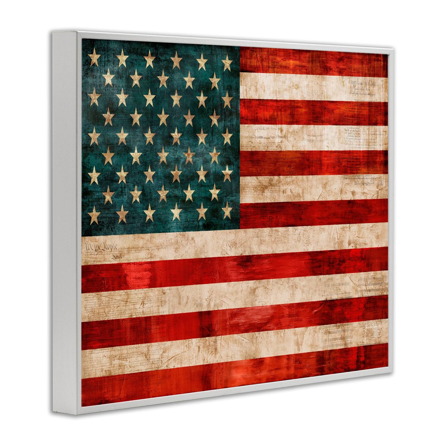 Stupell Industries US American Flag Rustic Pattern Framed Giclee Art