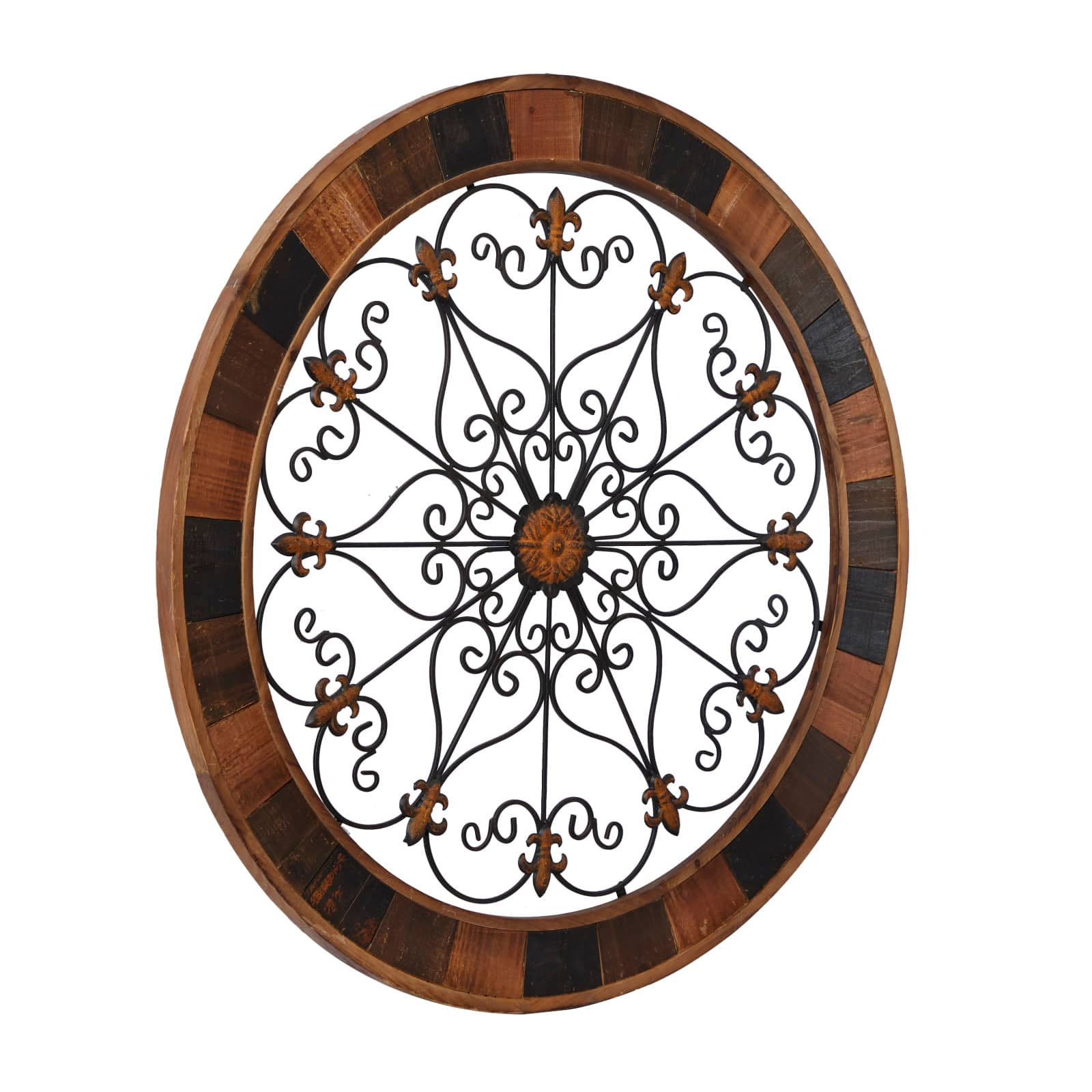 35&#x22; Brown Rustic Ornamental Metal &#x26; Brown Round Wall D&#xE9;cor