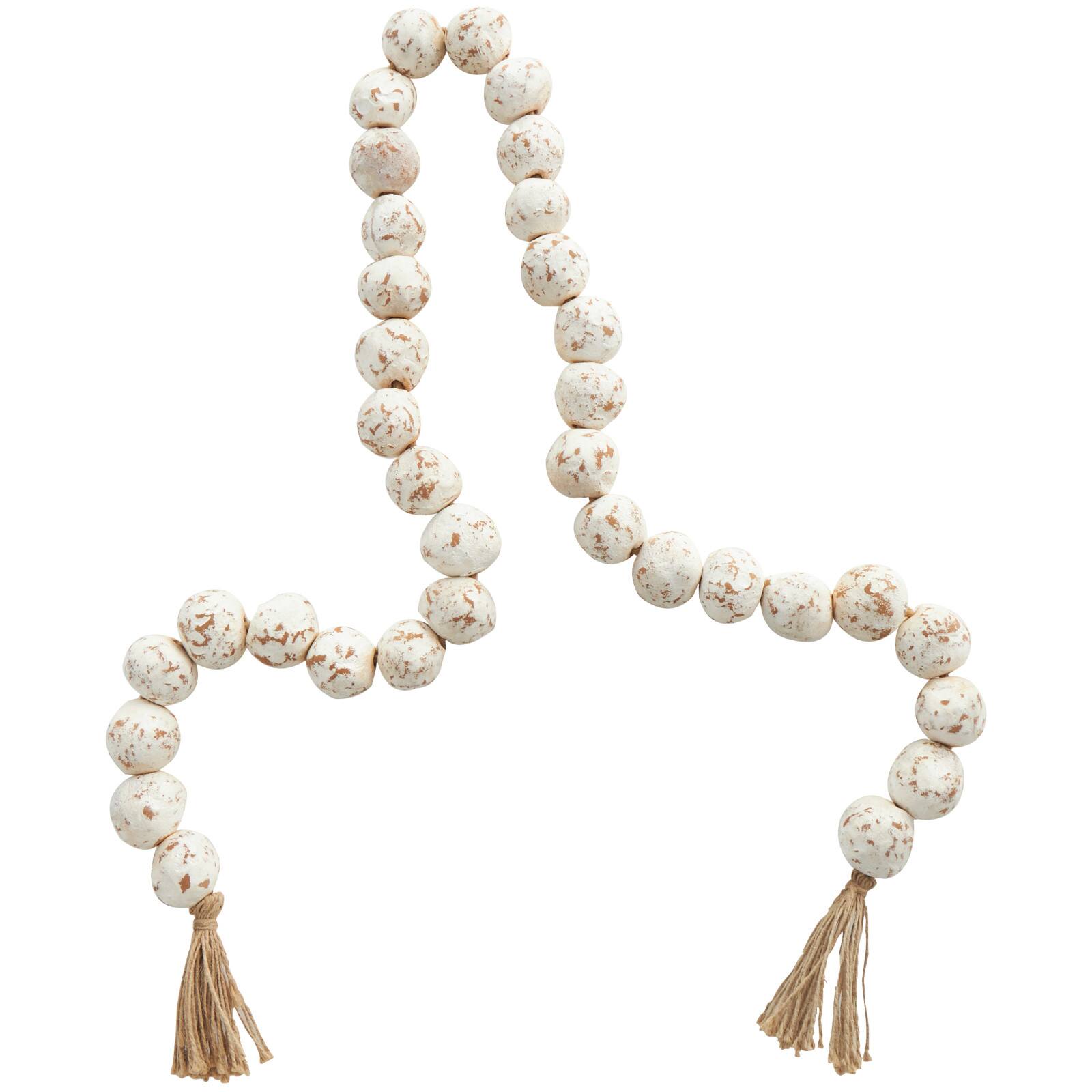 5ft. Paper Mache Round Distressed Beaded Garland with Tassel