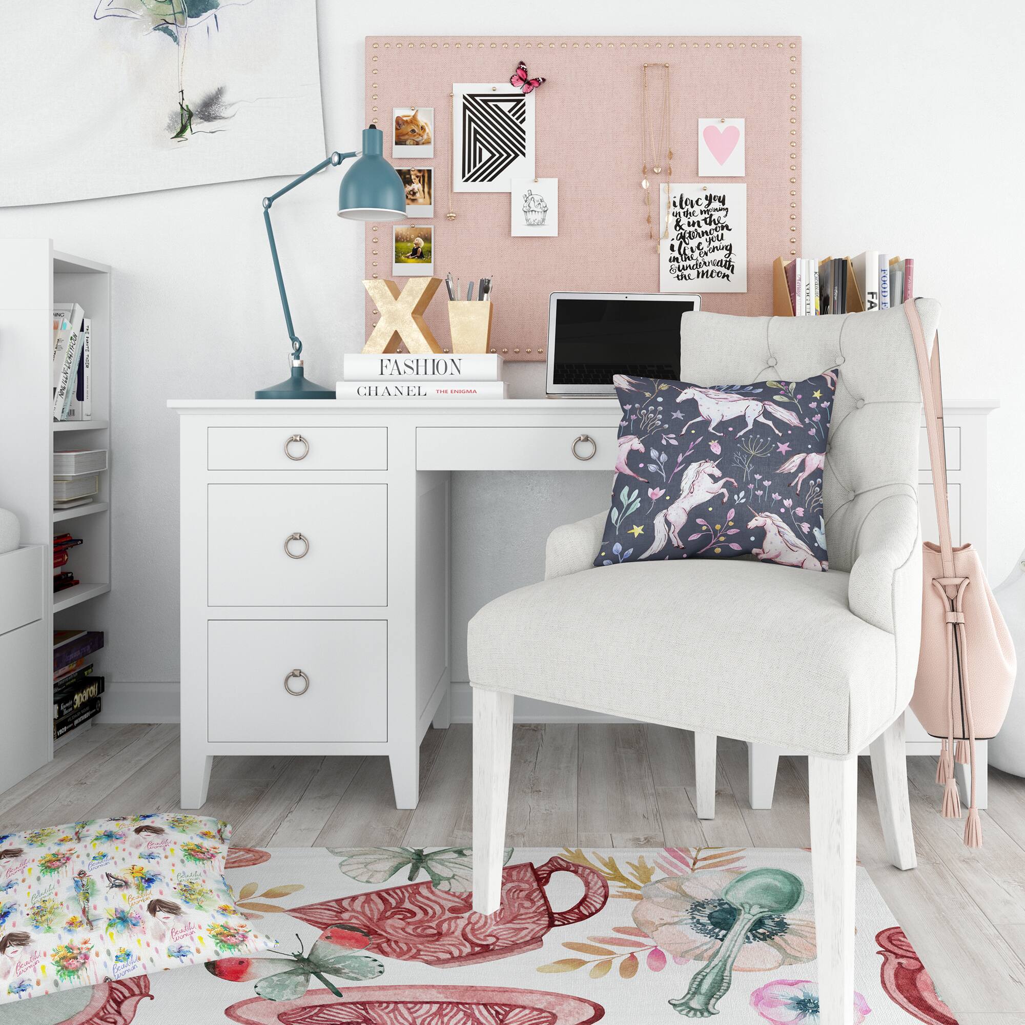 Designart &#x27;Watercolor Unicorn Pattern&#x27; Modern Teen Bedding Set - Duvet Cover &#x26; Shams
