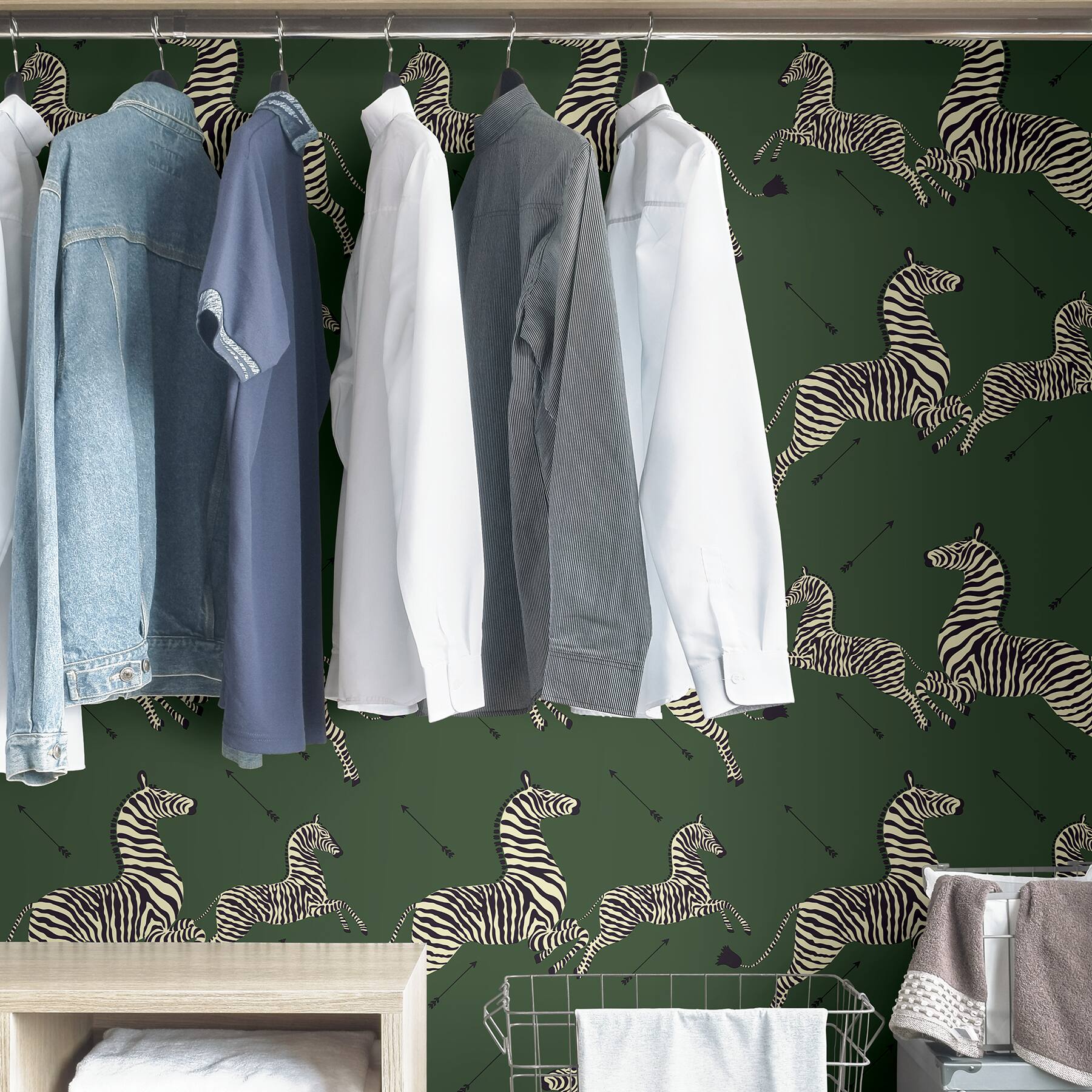 Scalamandre Serengeti Green Zebra Safari Peel & Stick Wallpaper