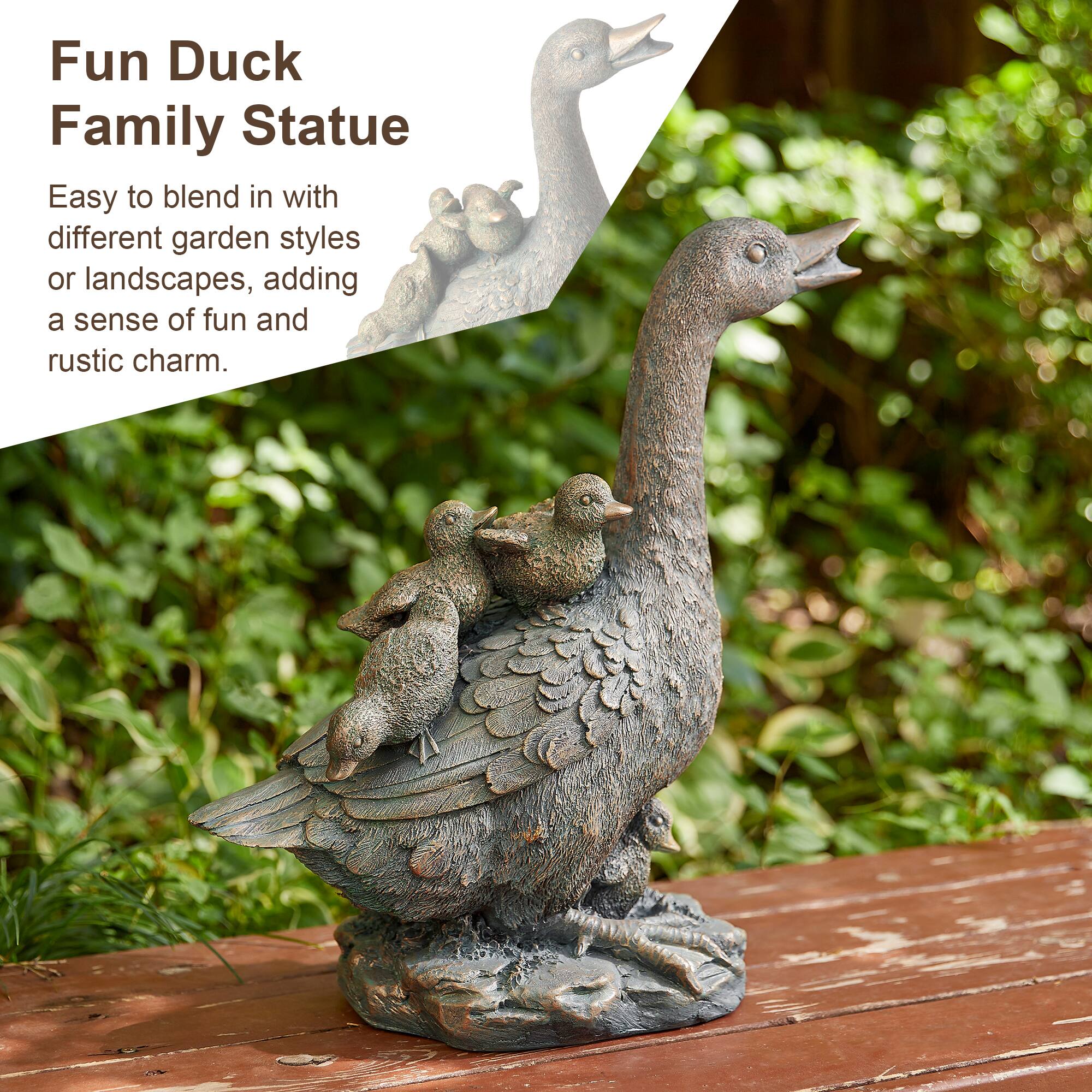 Glitzhome&#xAE; 15&#x22; Faux Bronze Duck Garden Statue