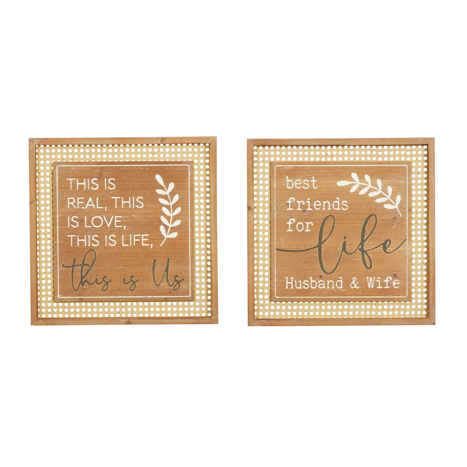 Set of 2 Brown Wood Farmhouse Wall Decor 16", 16"
