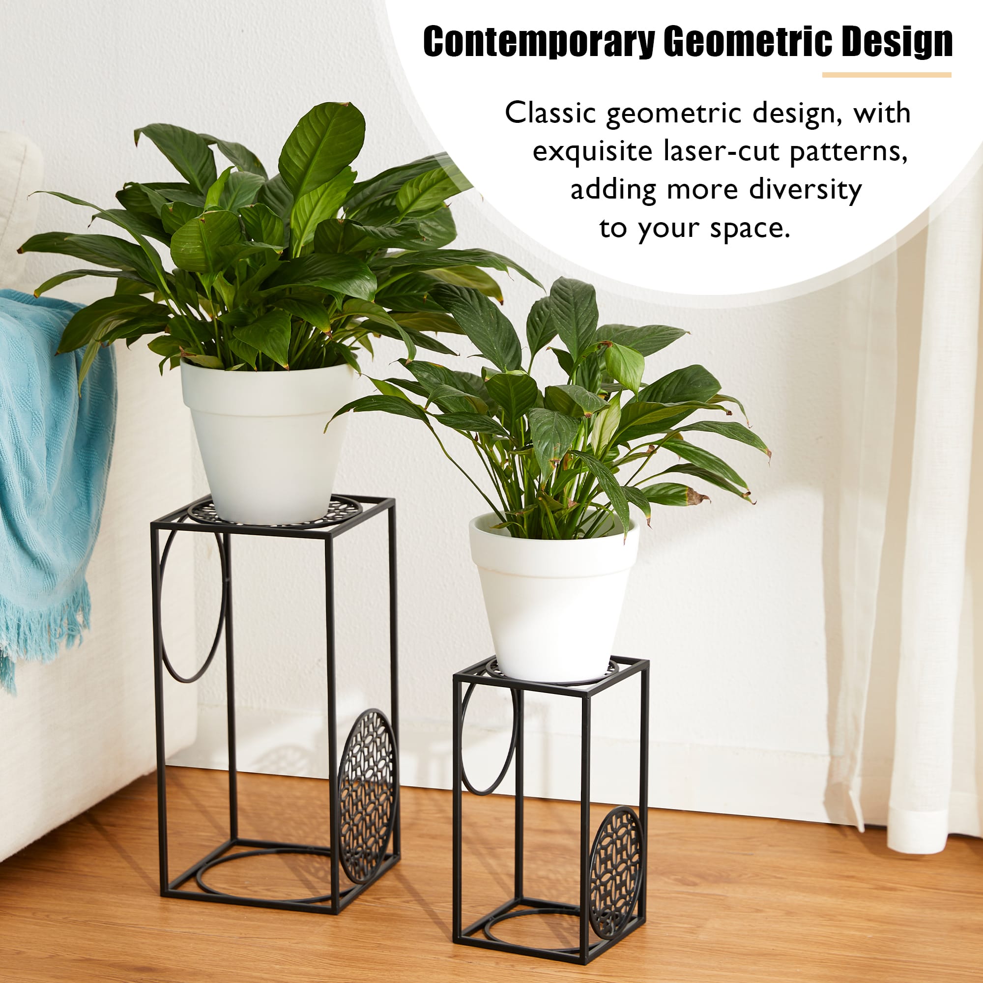 Glitzhome&#xAE; Black Metal Wire Rectangular Nesting Planter Stand Set