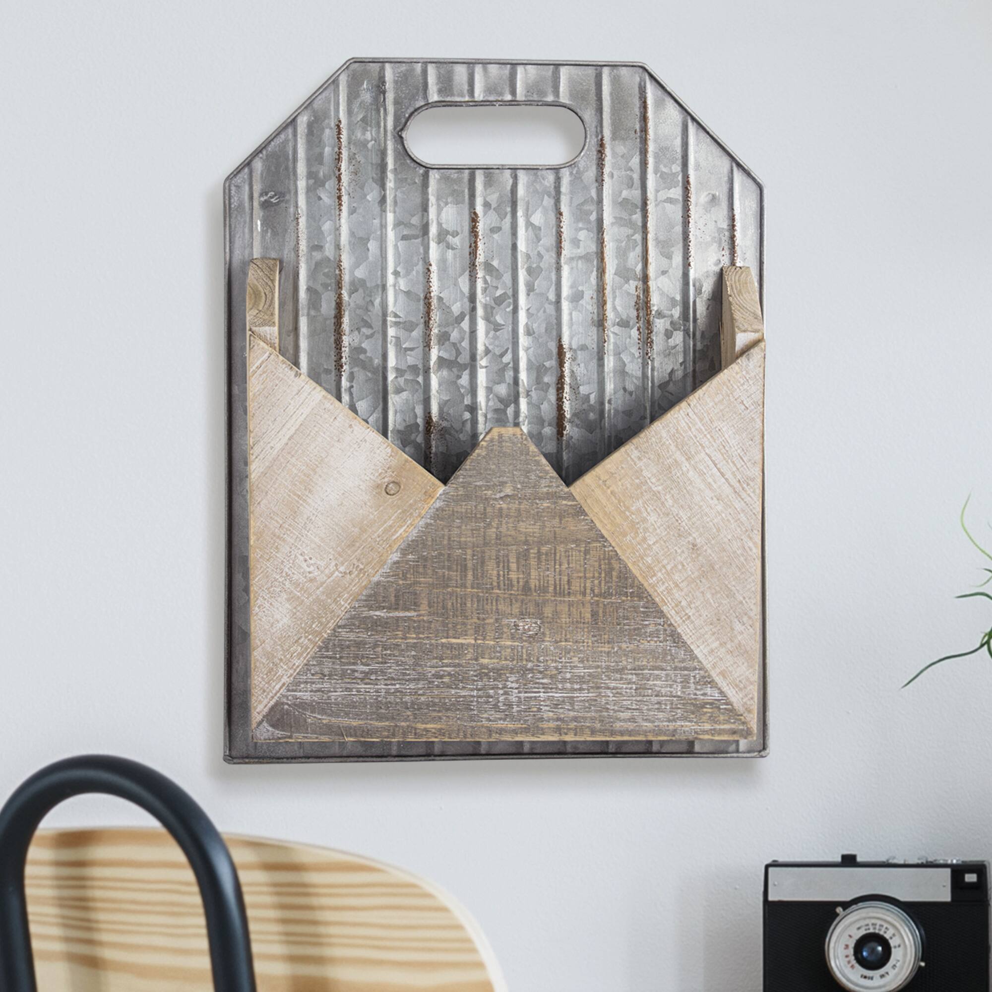 Galvanized Metal &#x26; Wood Envelope Wall Organizer