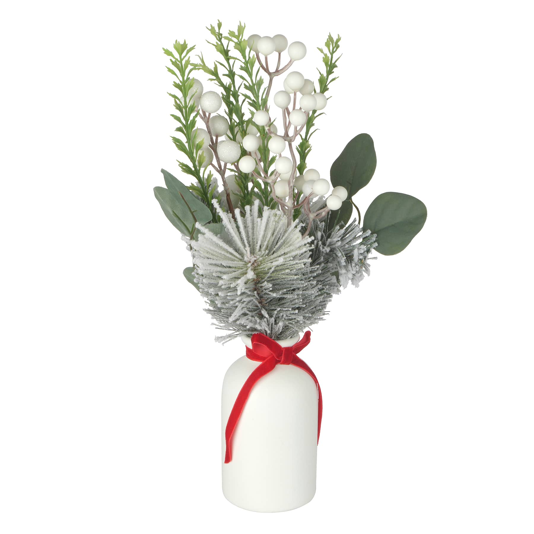 16.25&#x22; Snowy Greenery &#x26; White Berry Arrangement in White Ceramic Vase by Ashland&#xAE;