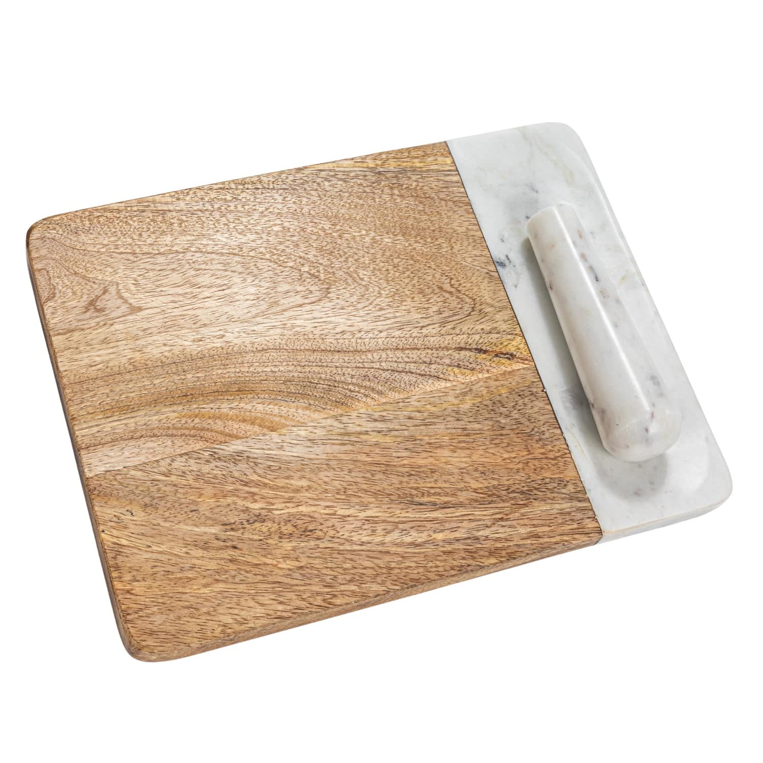 Natural &#x26; White Mango Wood &#x26; Marble Cheese &#x26; Cutting Board with Inlaid Pestle