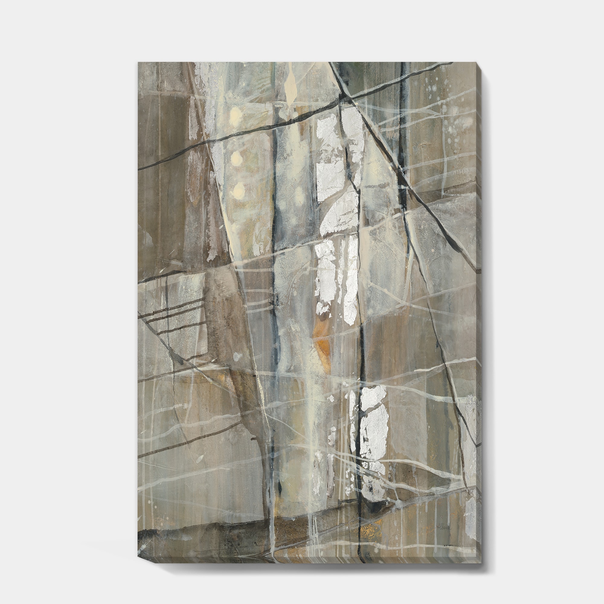 Designart - Grey Silver Geometric Composition - Modern Canvas Art