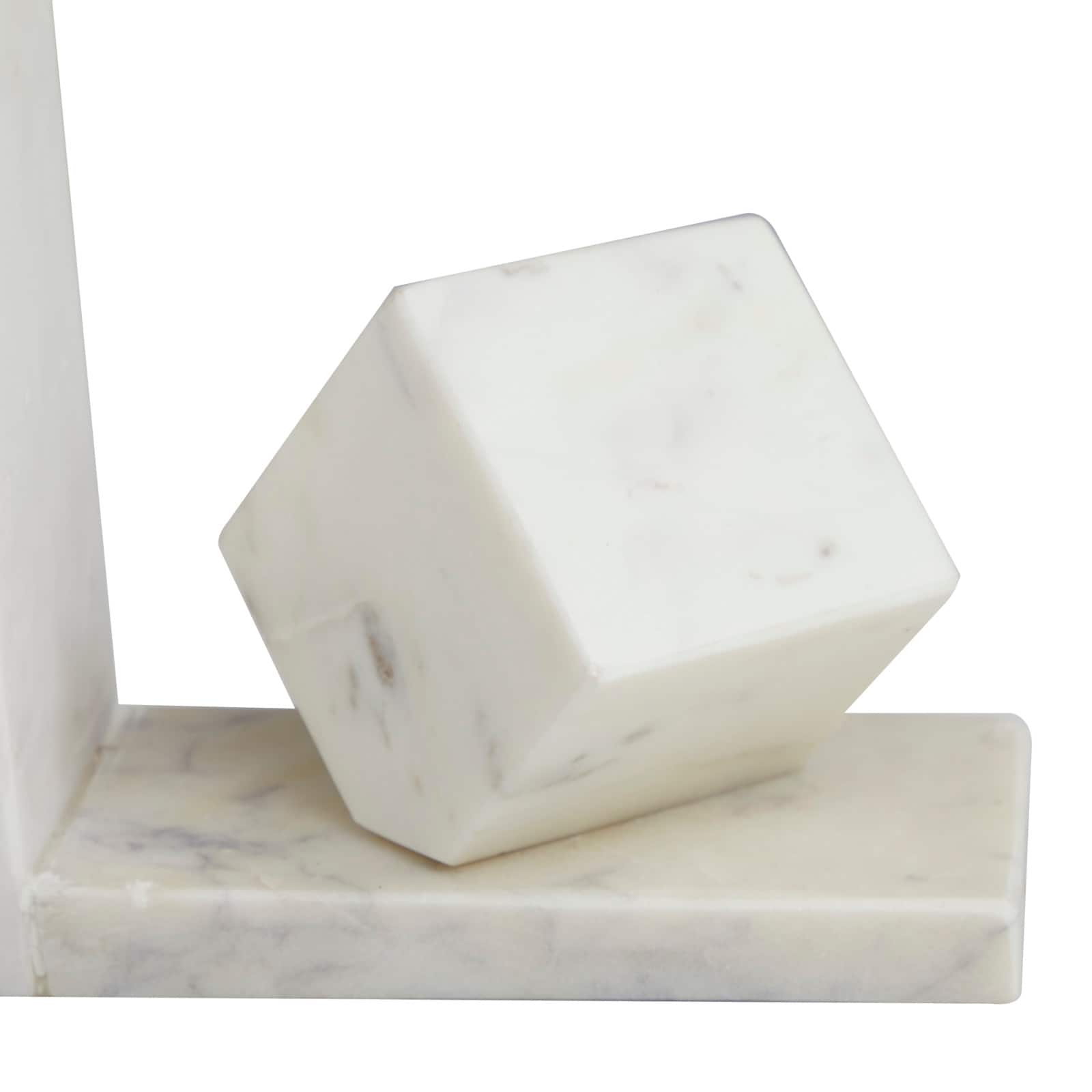 CosmoLiving by Cosmopolitan 6" White Marble Cube Geometric Bookends Set