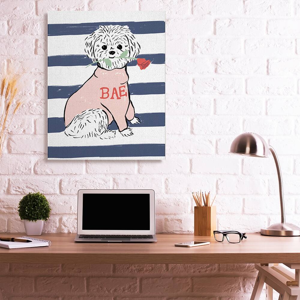 Stupell Industries Romantic Bichon Puppy Pink Bae Sweater Canvas Wall Art