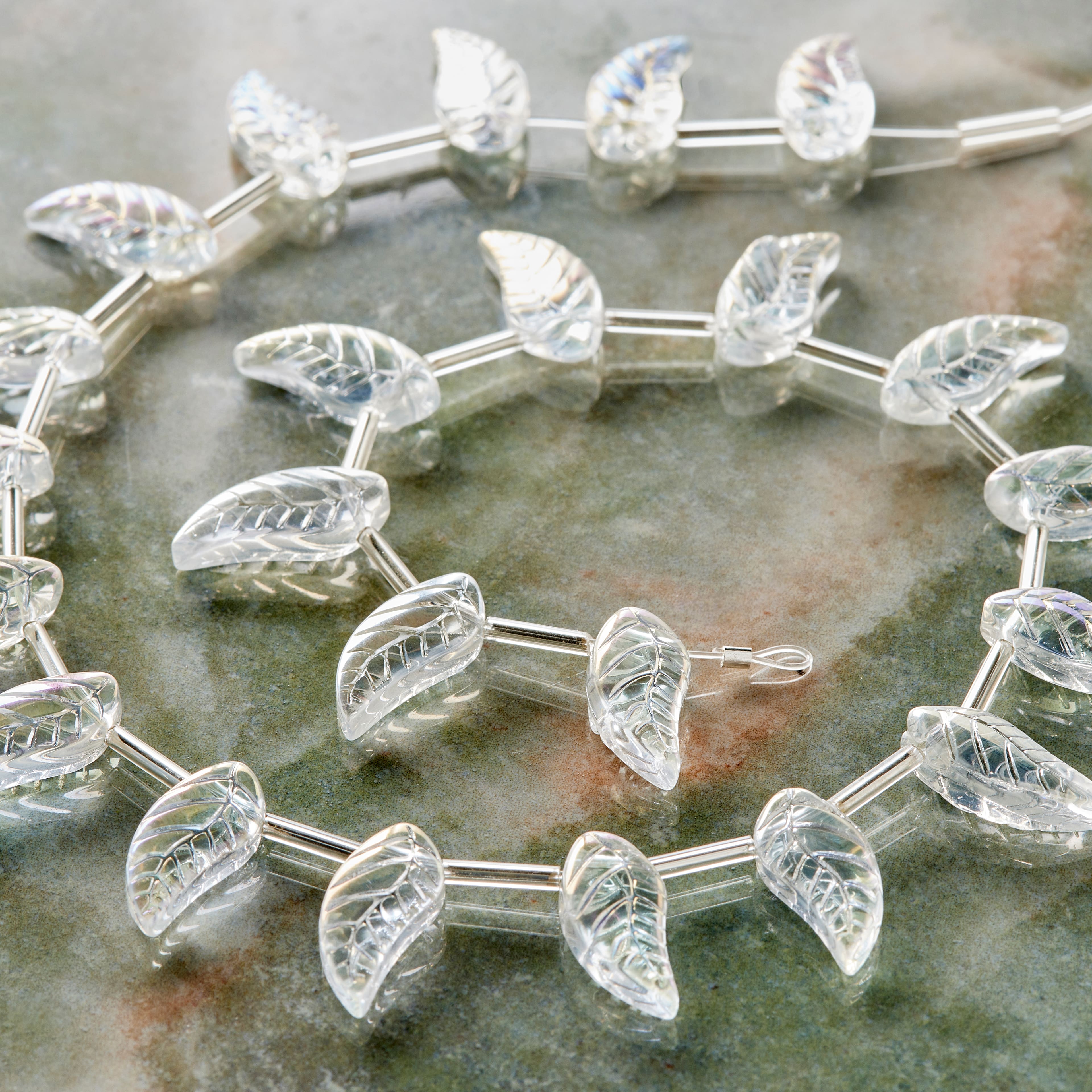 Clear Aurora Borealis Glass Leaf Beads, 17mm by Bead Landing™