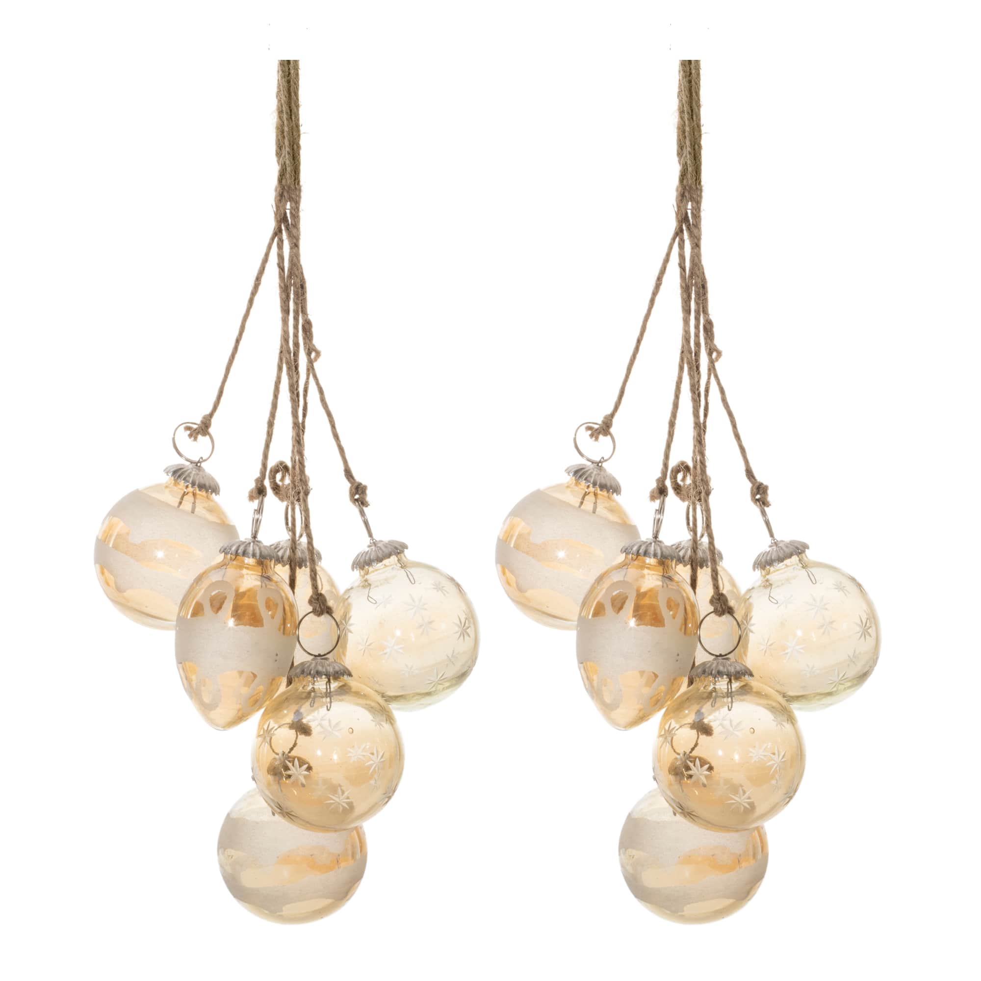 20&#x22; Gold Glass Ball Cluster Drop Ornaments, 2ct.