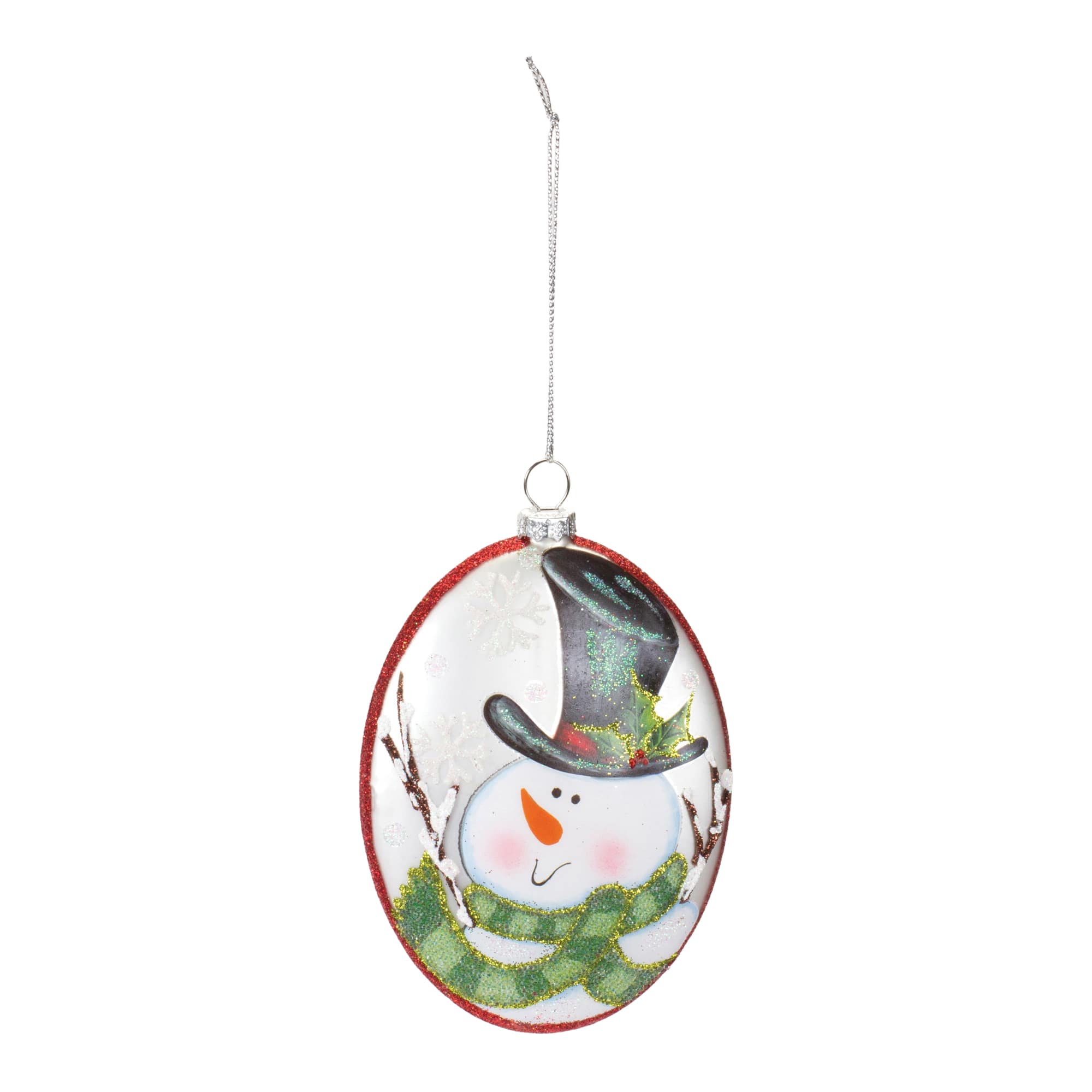 12ct. 5&#x22; Glass Snowman Disc Ornament Set