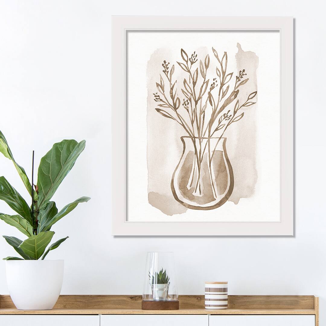 Flowing Floral Vase White Framed Print Under Plexiglass