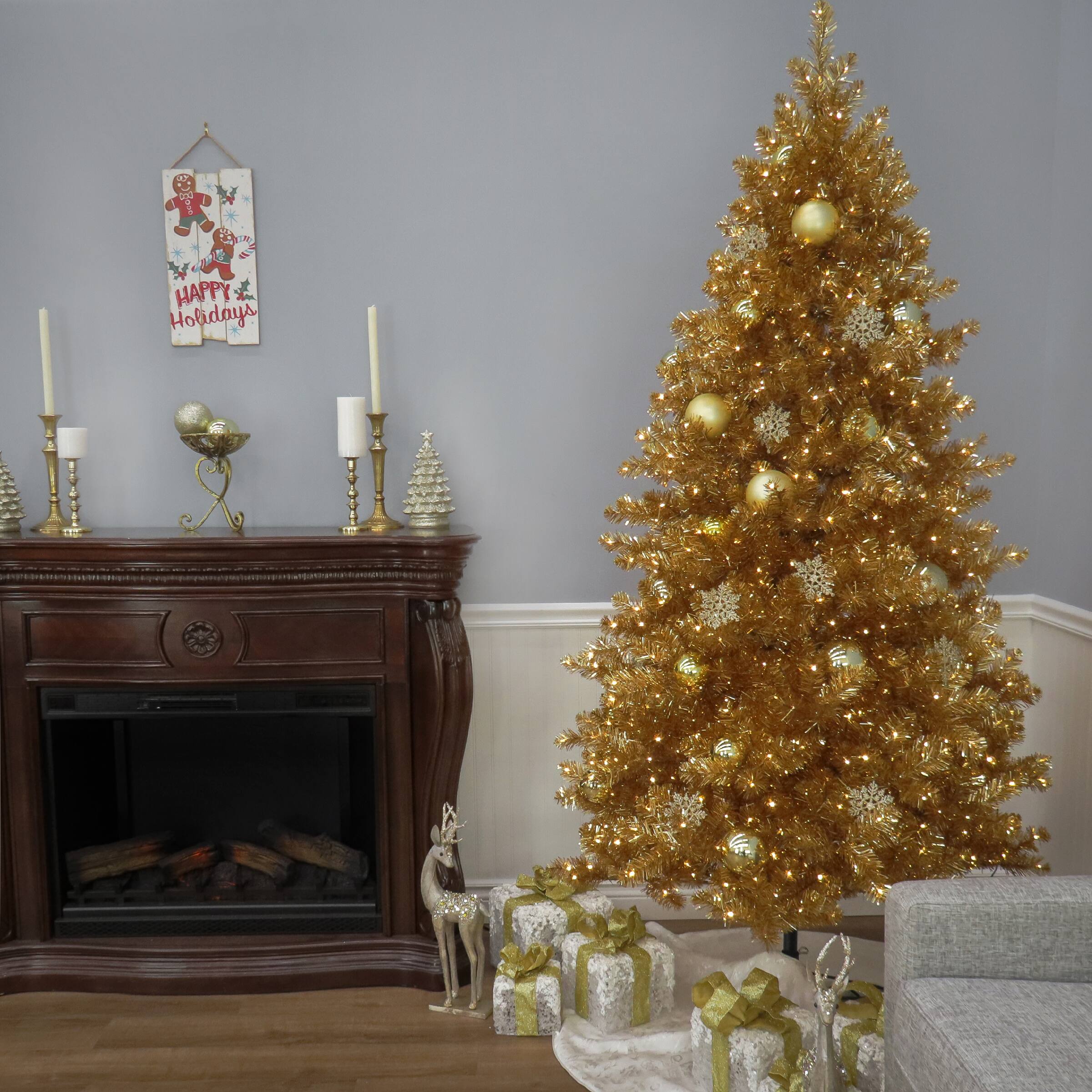 7.5ft. Pre-Lit True Gold Metallic Artificial Christmas Tree, Clear LED Infinity Lights&#xAE;