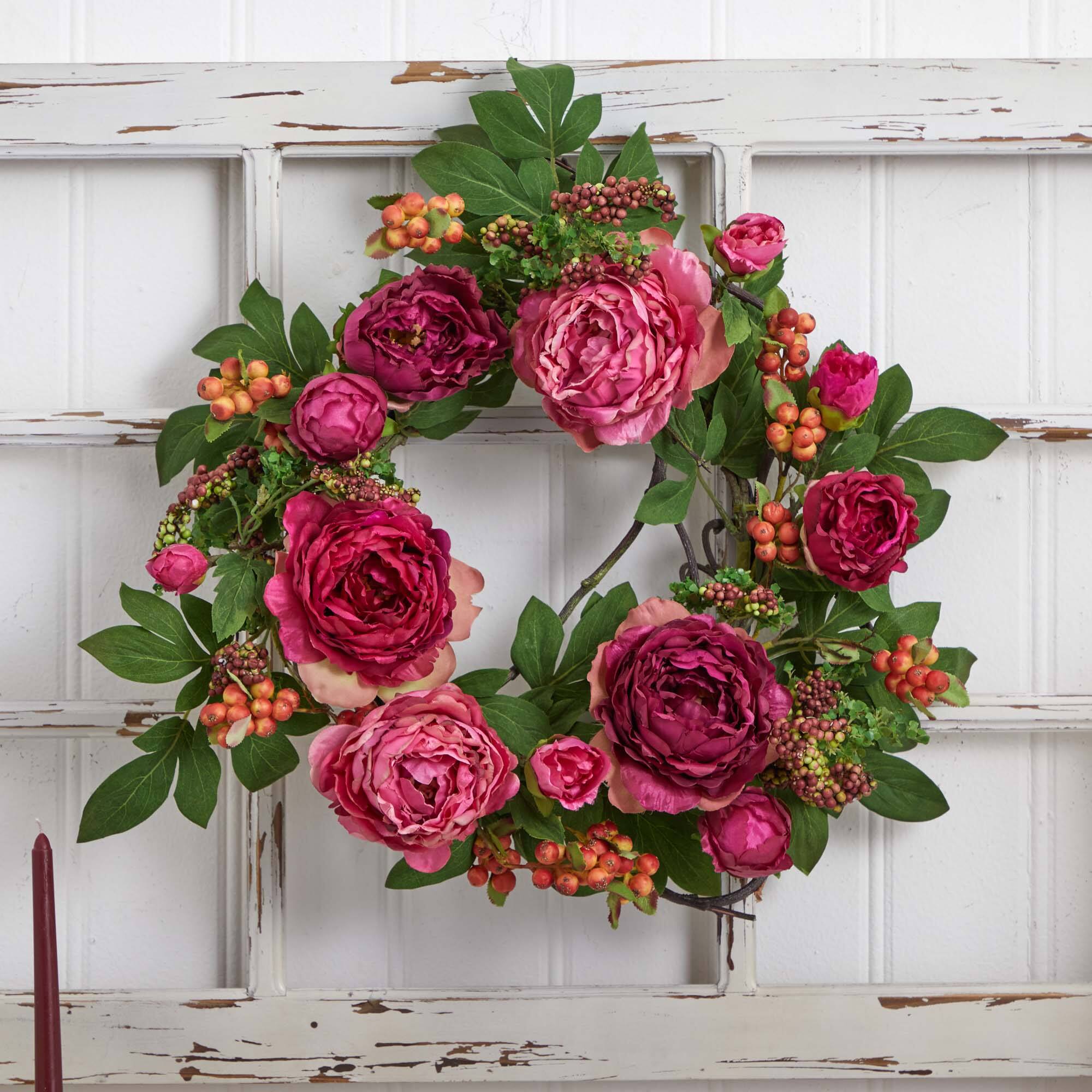 20&#x27;&#x27; Hot Pink Peony &#x26; Berry Wreath