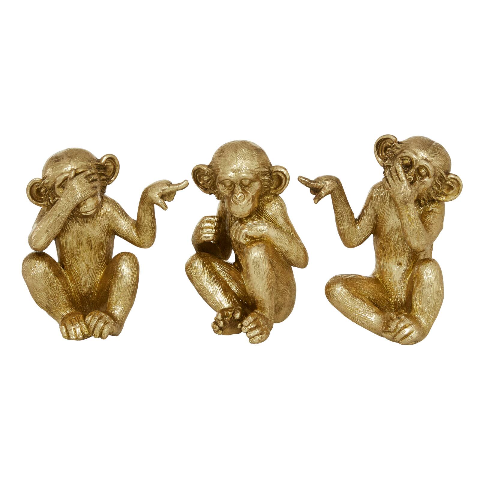 6" Gold Polystone Monkey Sculpture Set