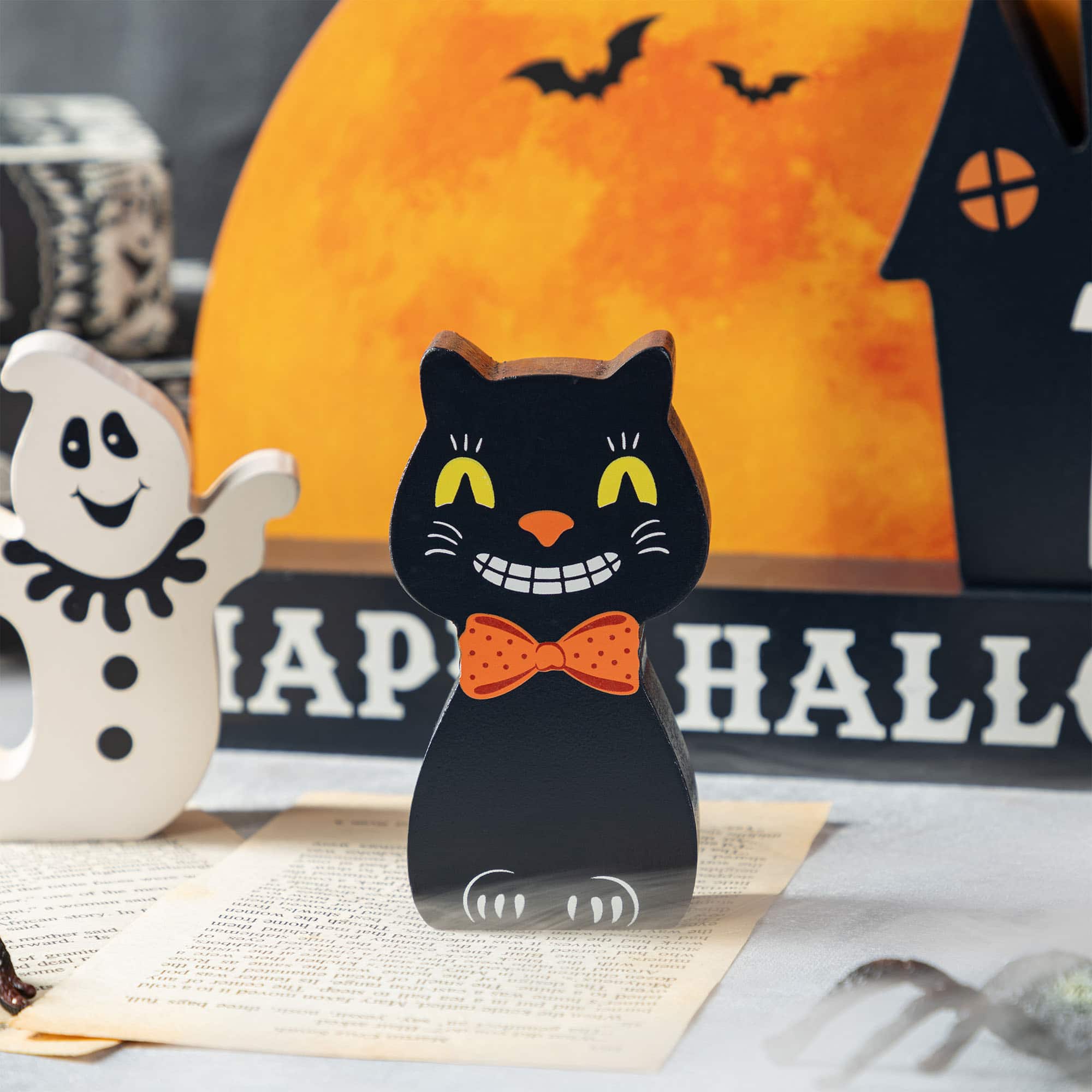 Glitzhome&#xAE; 12&#x22;L HAPPY HALLLOWEEN Wooden Table Block Set
