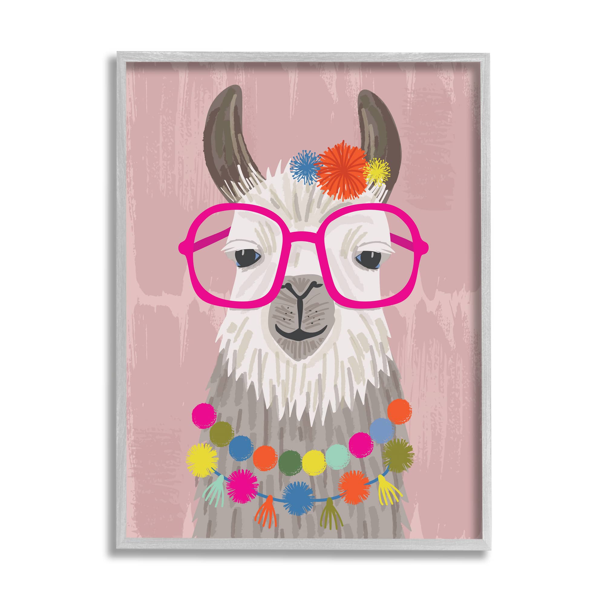 Stupell Industries Llama Silly Glasses Polka Dots Festive Animal in Gray Frame Wall Art