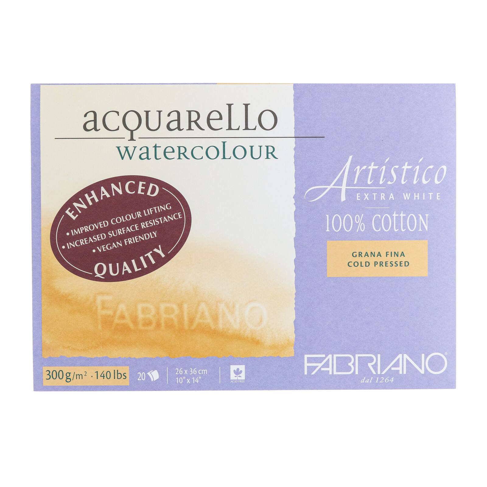 Fabriano Artistico Watercolor Block - 7x10 Vegan Extra White, 140lb Cold  Press (20 Sheets)