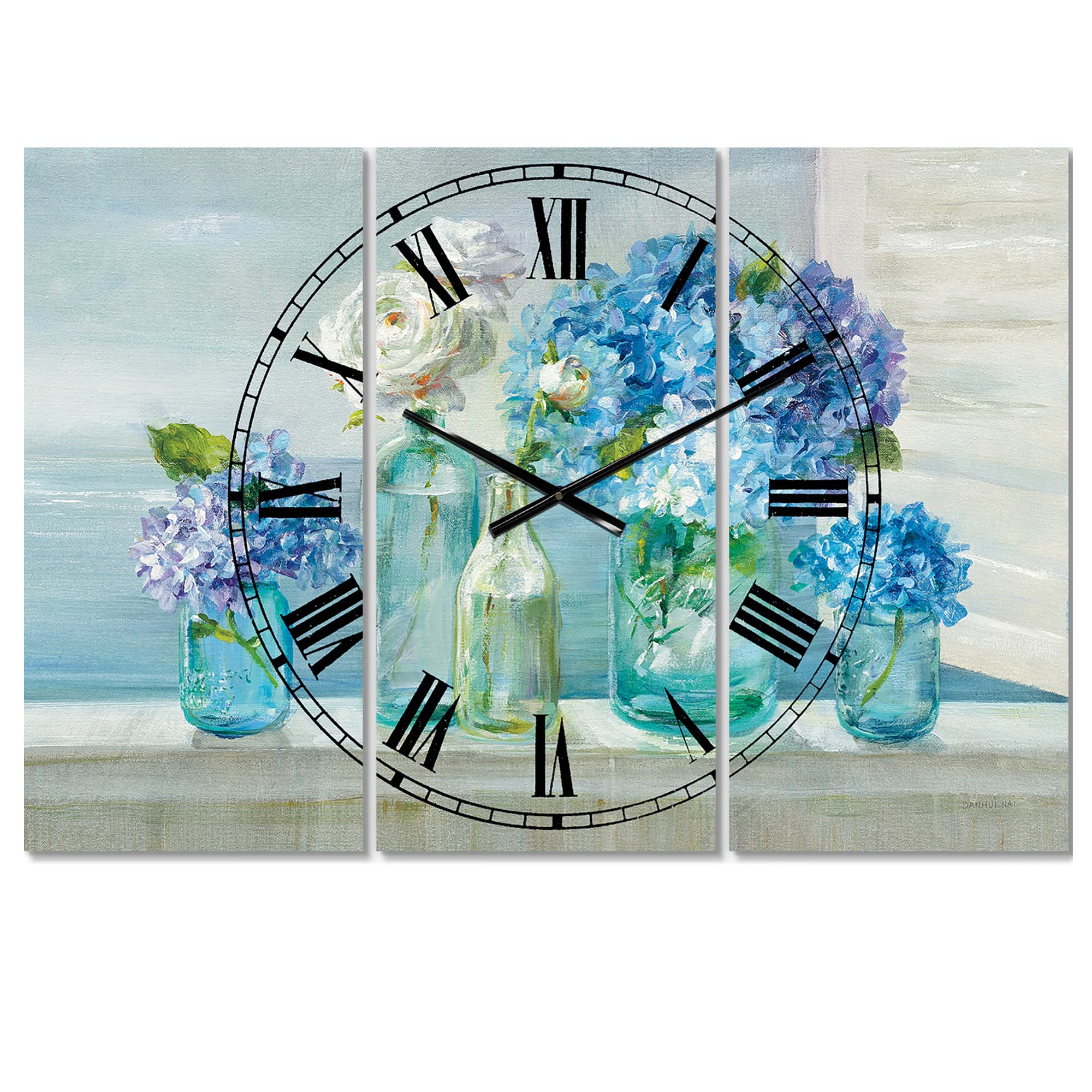 Designart &#x27;Coastl Flowers Bouquets Coastal Multipanel Wall Clock