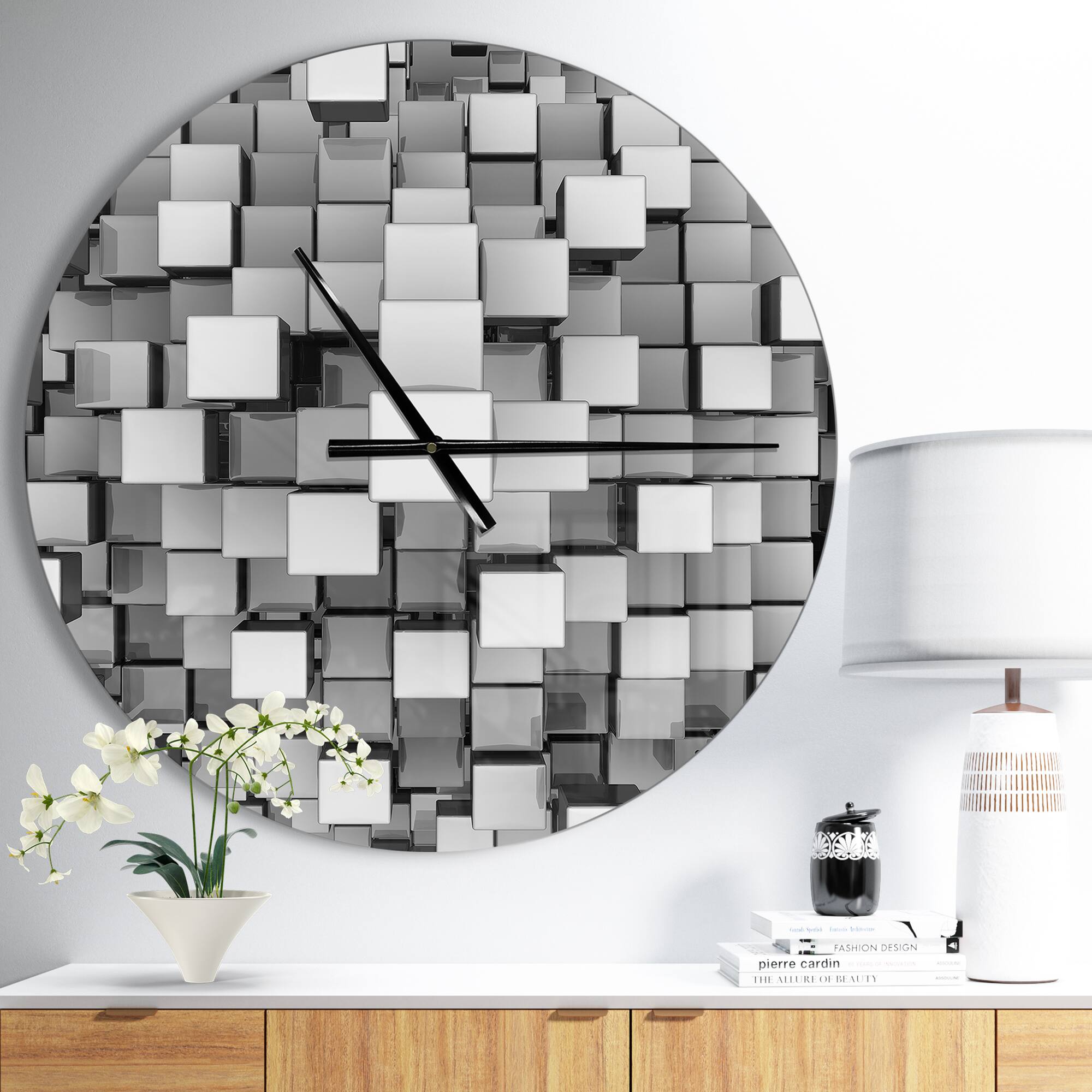 Designart Black And Gray Cubes Wall Clock
