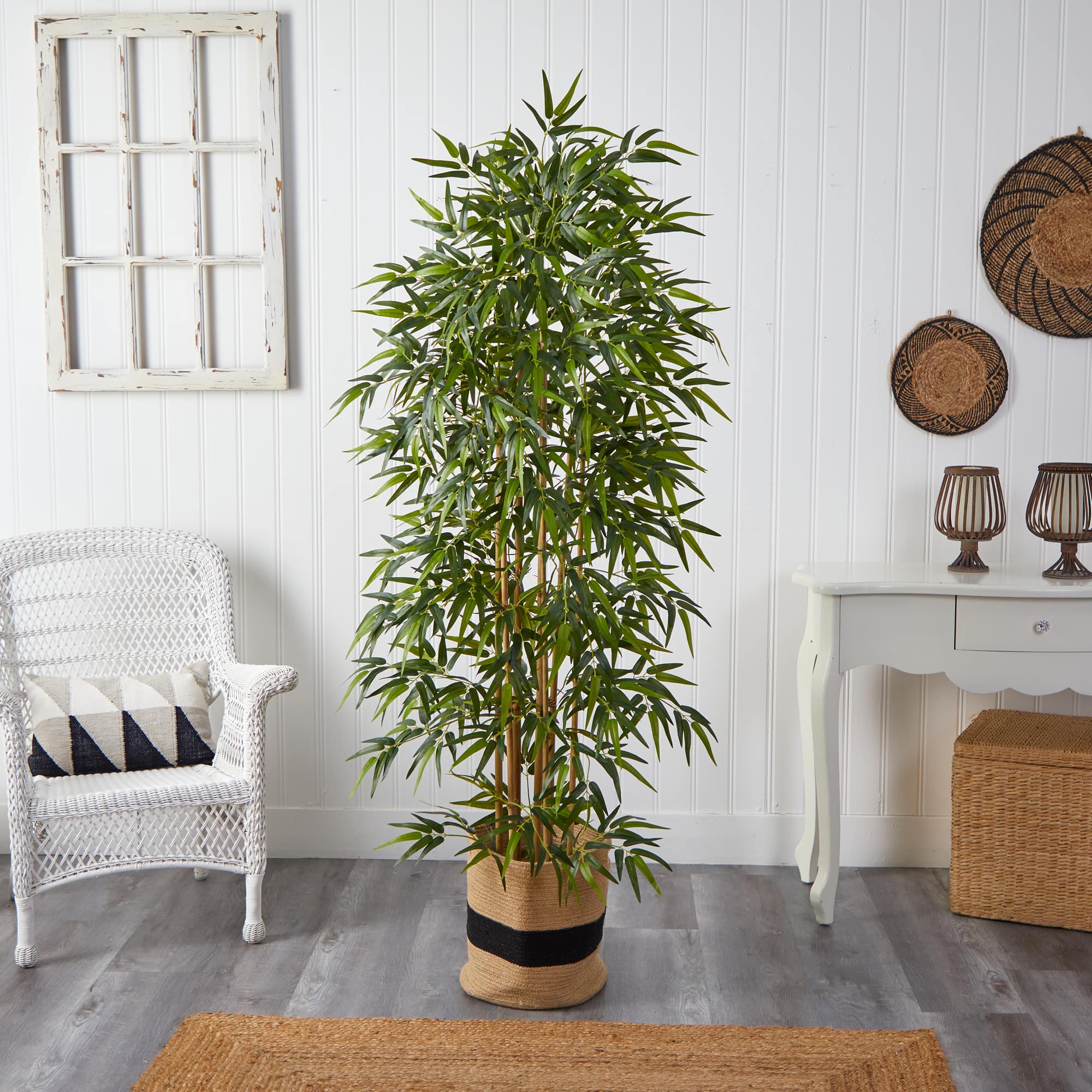 6ft. Bamboo Artificial Tree with 1024 Bendable Branches in Handmade Natural Cotton Planter