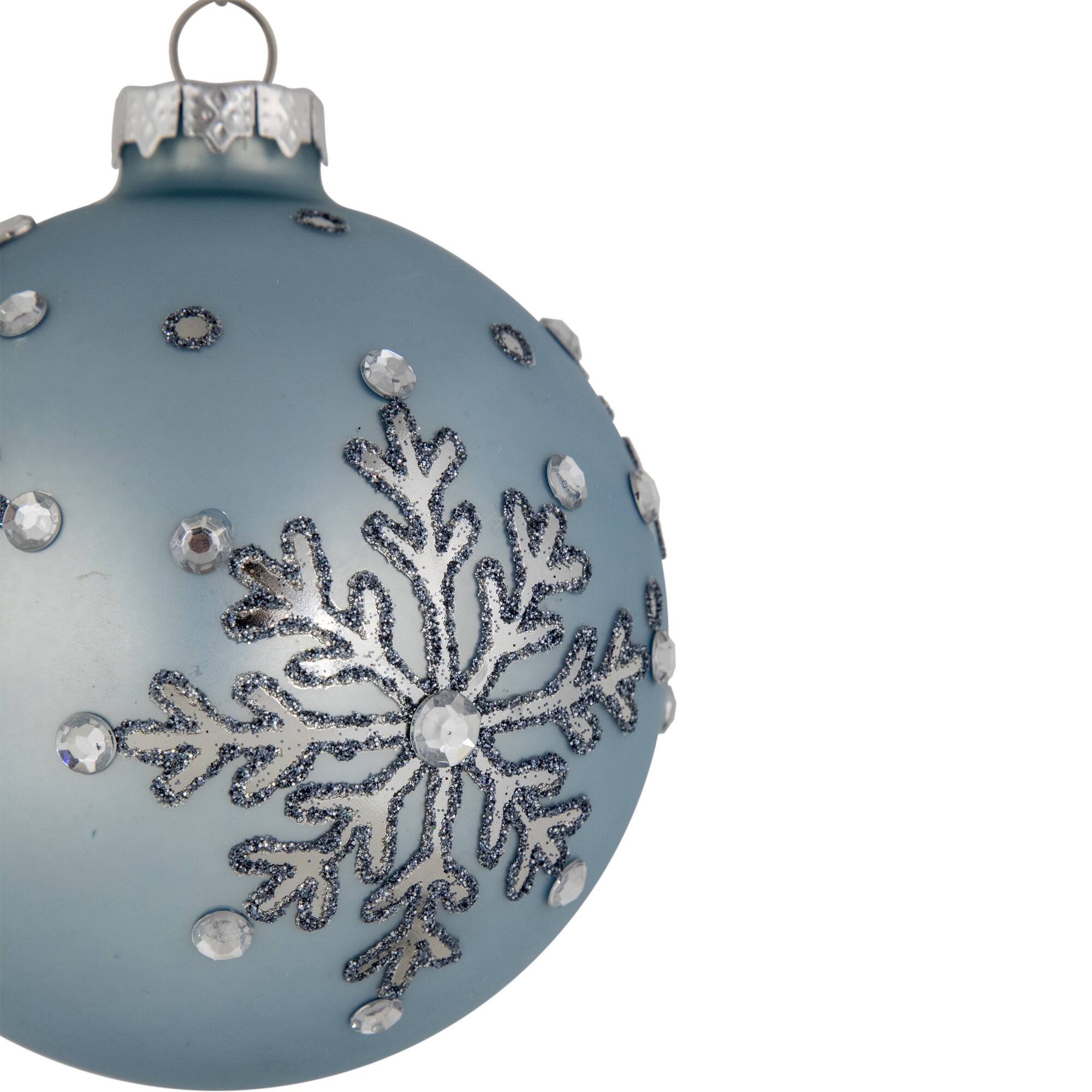 2ct. 4&#x22; Light Blue Jeweled Reflective Snowflakes Glass Ball Ornaments