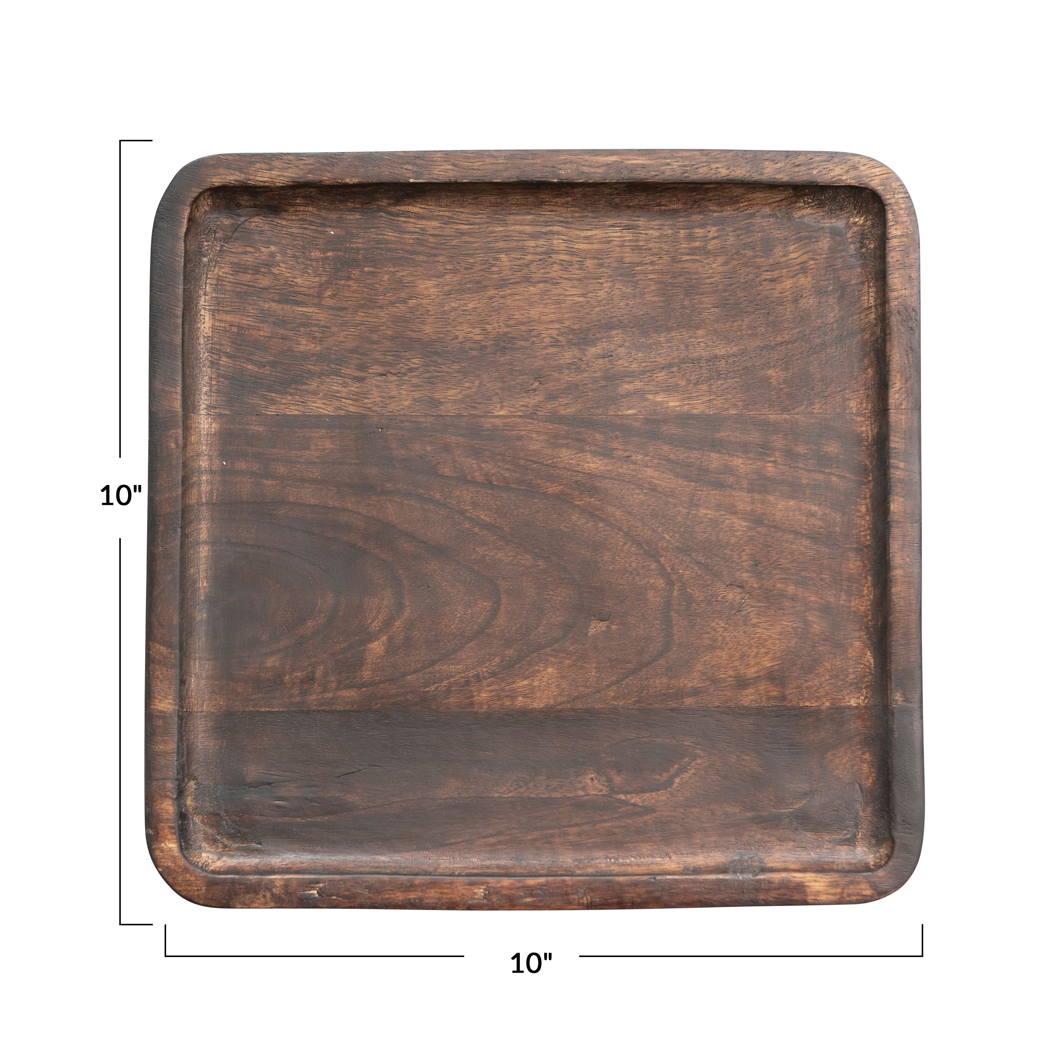 Hello Honey® 10" Natural Boho Square Hand Carved Wood Plate with Raised Edge