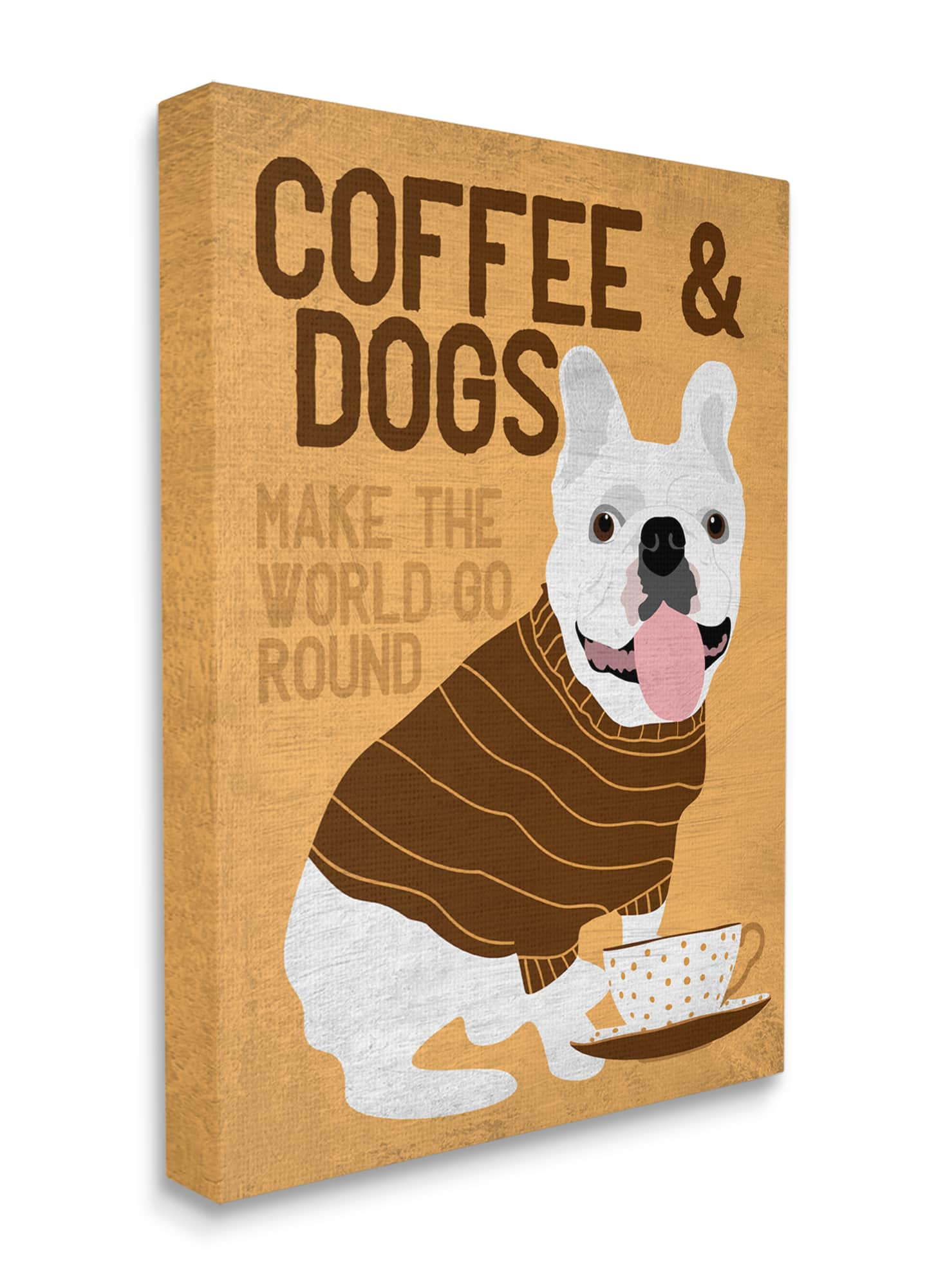 Stupell Industries Coffee and Dogs Phrase French Bulldog Café Pet Canvas Wall Art in Blue | 36" x 48" | Michaels®