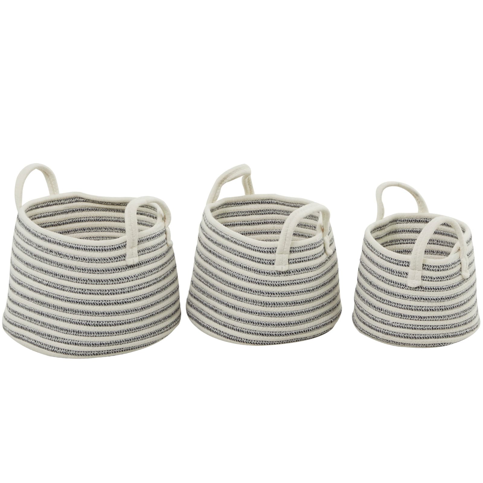 Gray Cotton Handmade Storage Basket with Handles Set of 3 12", 10", 10"