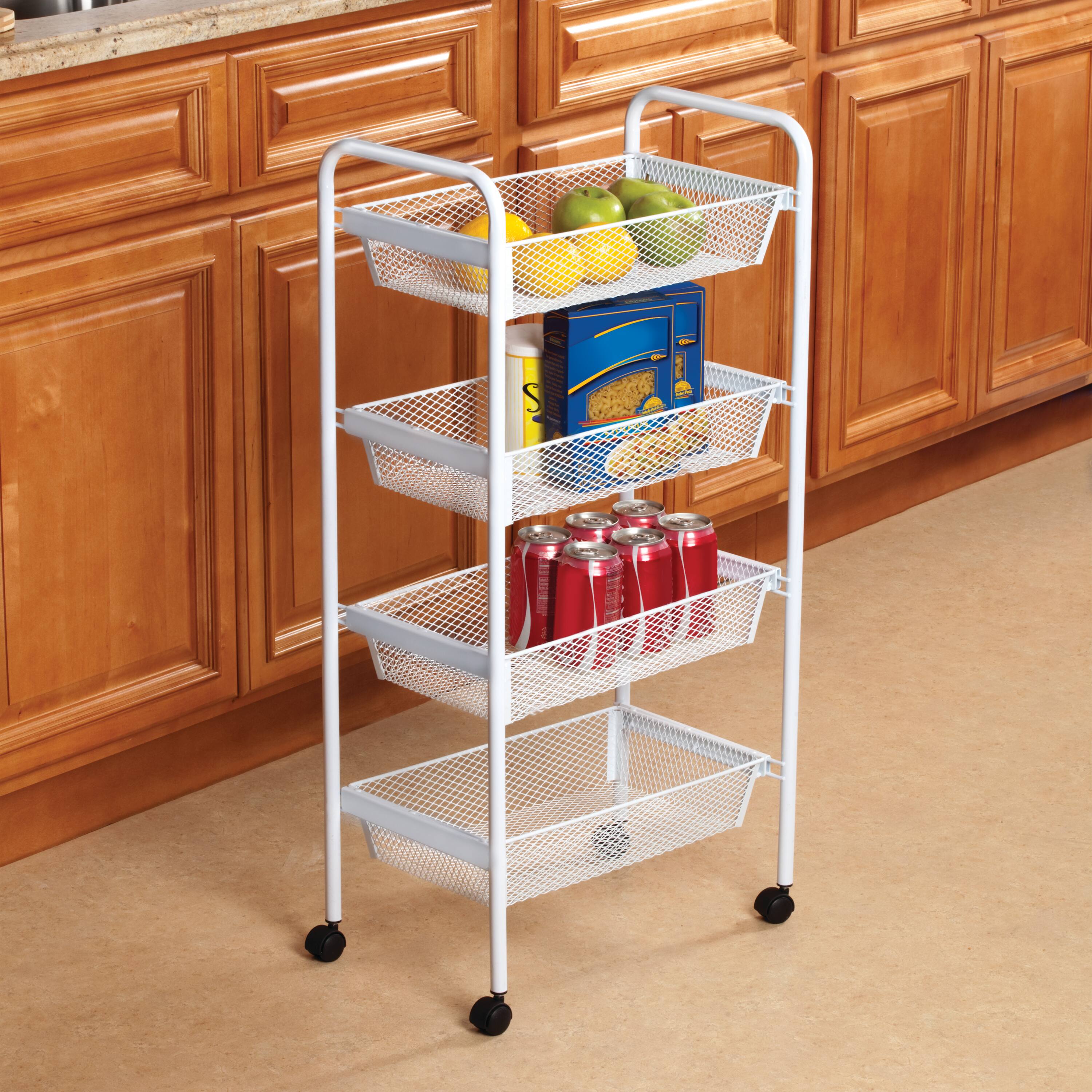 Simplify 4Tier White Deluxe Rolling Storage Cart Rolling Storage