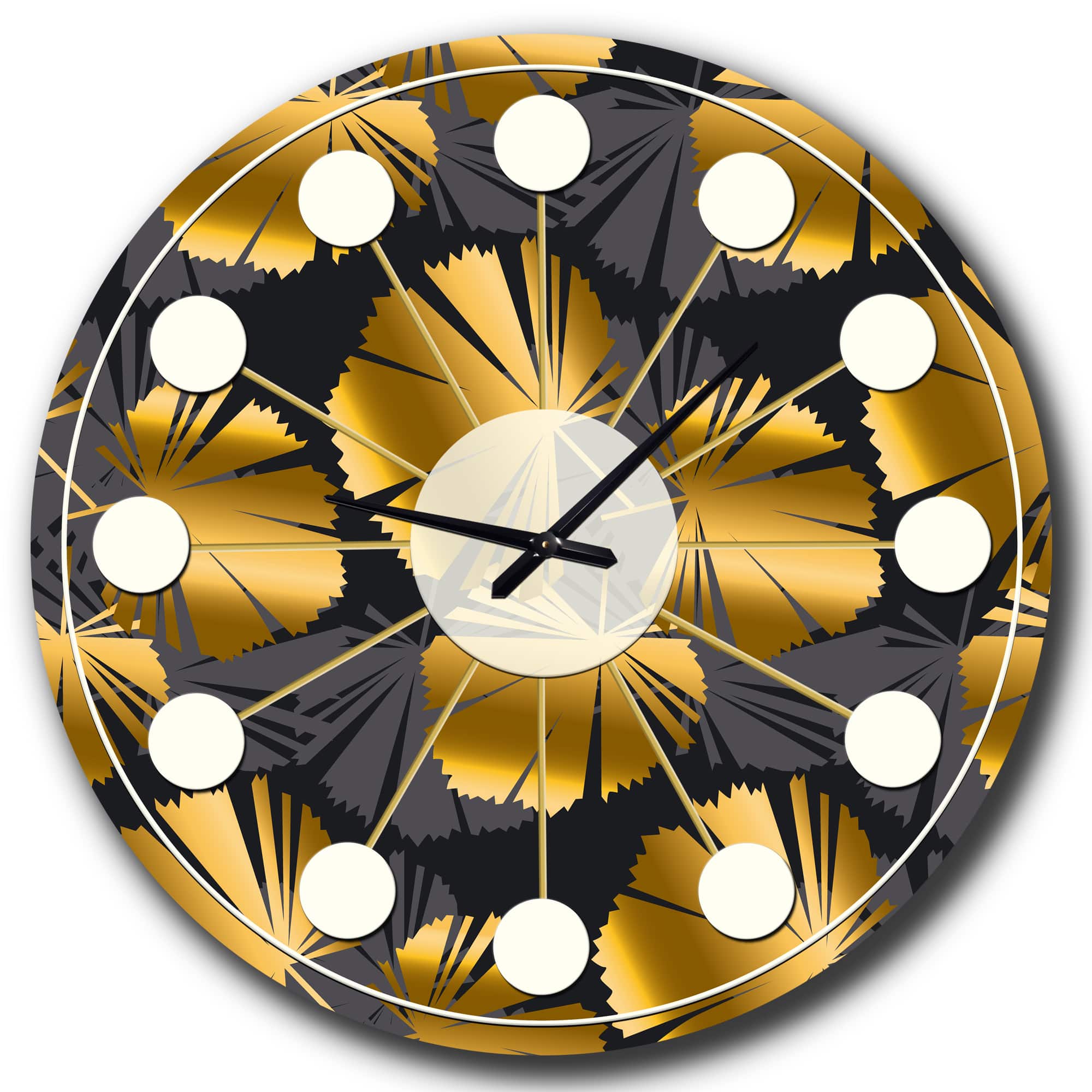 Designart 'Golden Palm Leaves Iii Mid-Century Modern Wall Clock