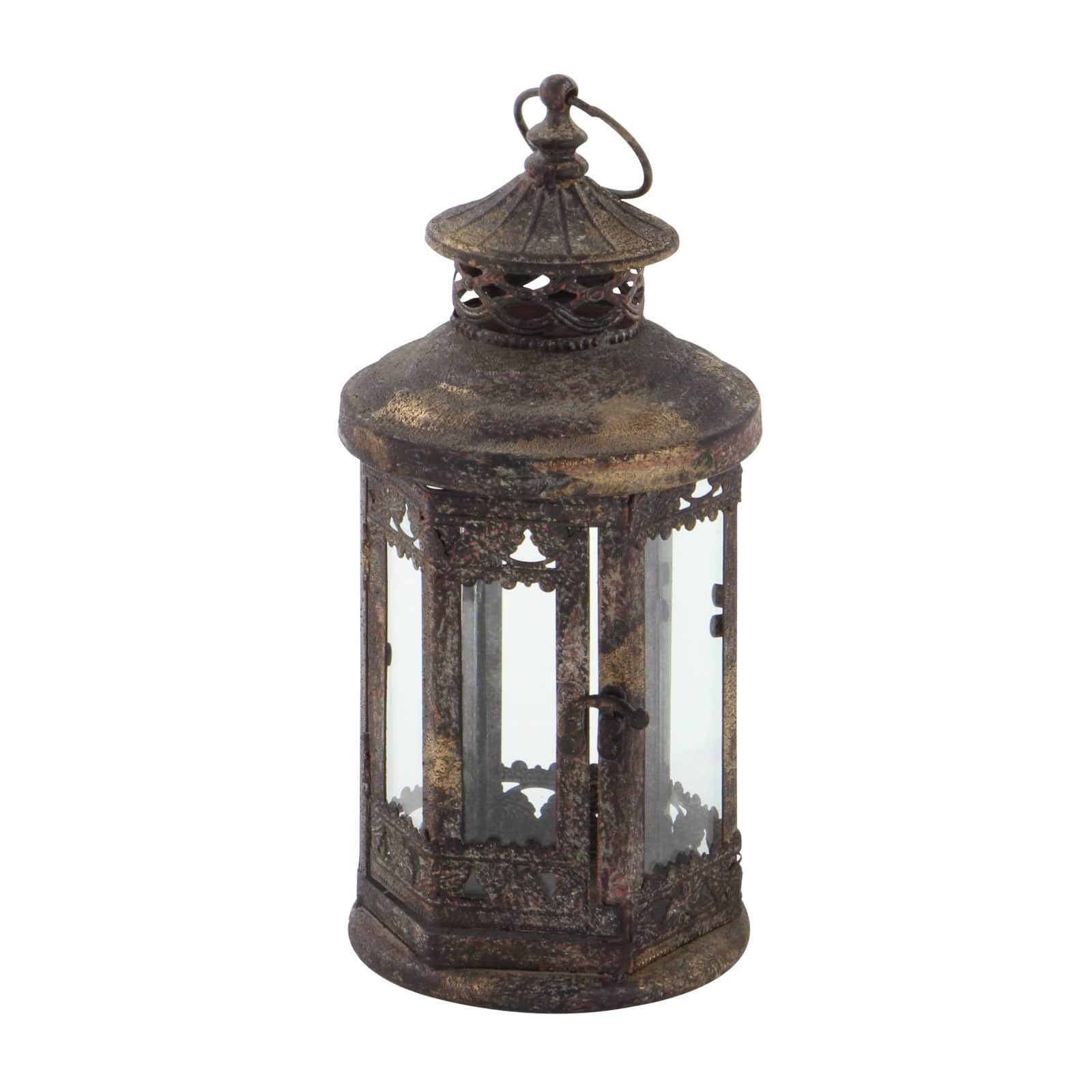 Brown Iron Rustic Candle Holder Lantern, 13&#x22; x 6&#x22; x 6&#x22;