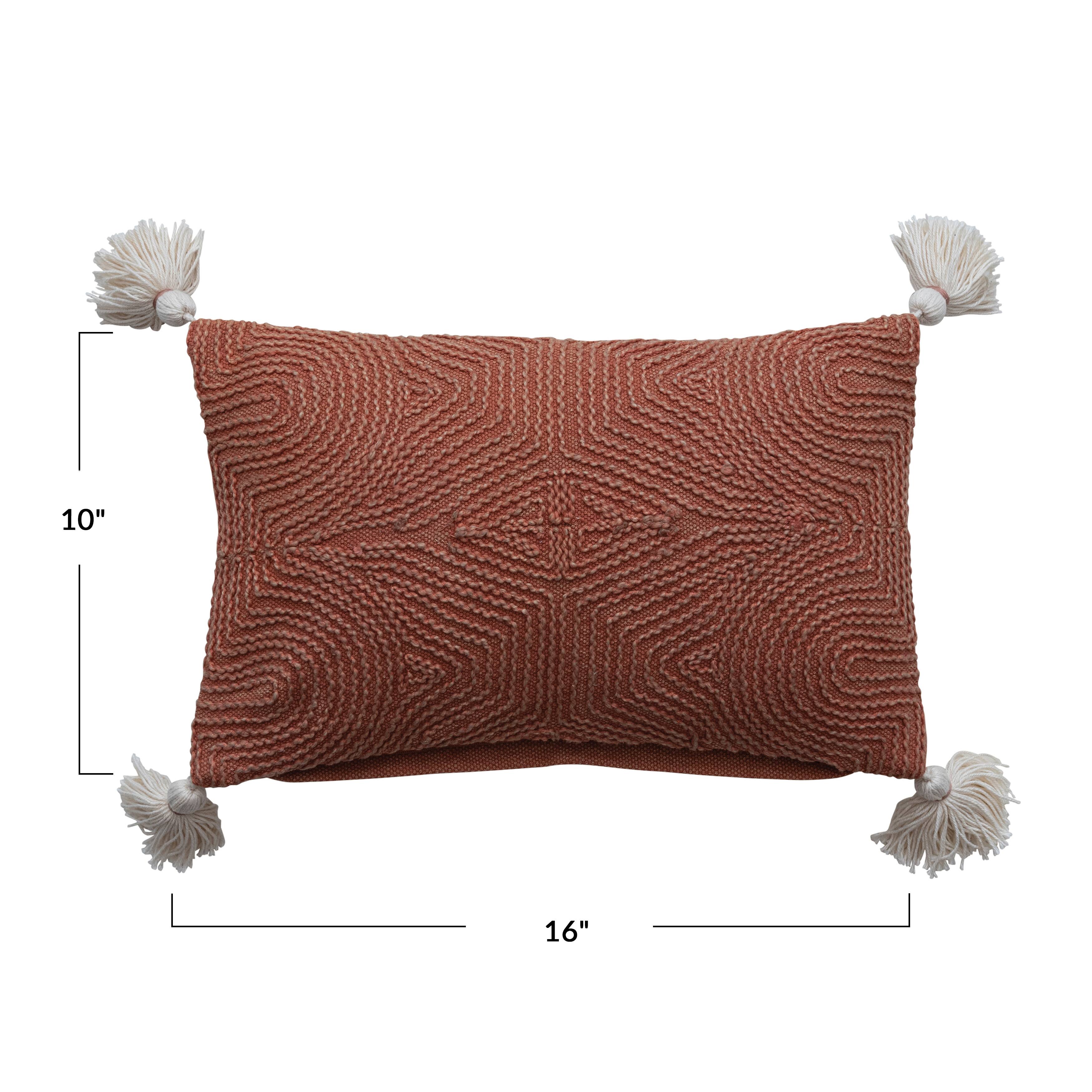 Hello Honey® Rust & Natural Embroidery Cotton Lumbar Pillow with Tassels