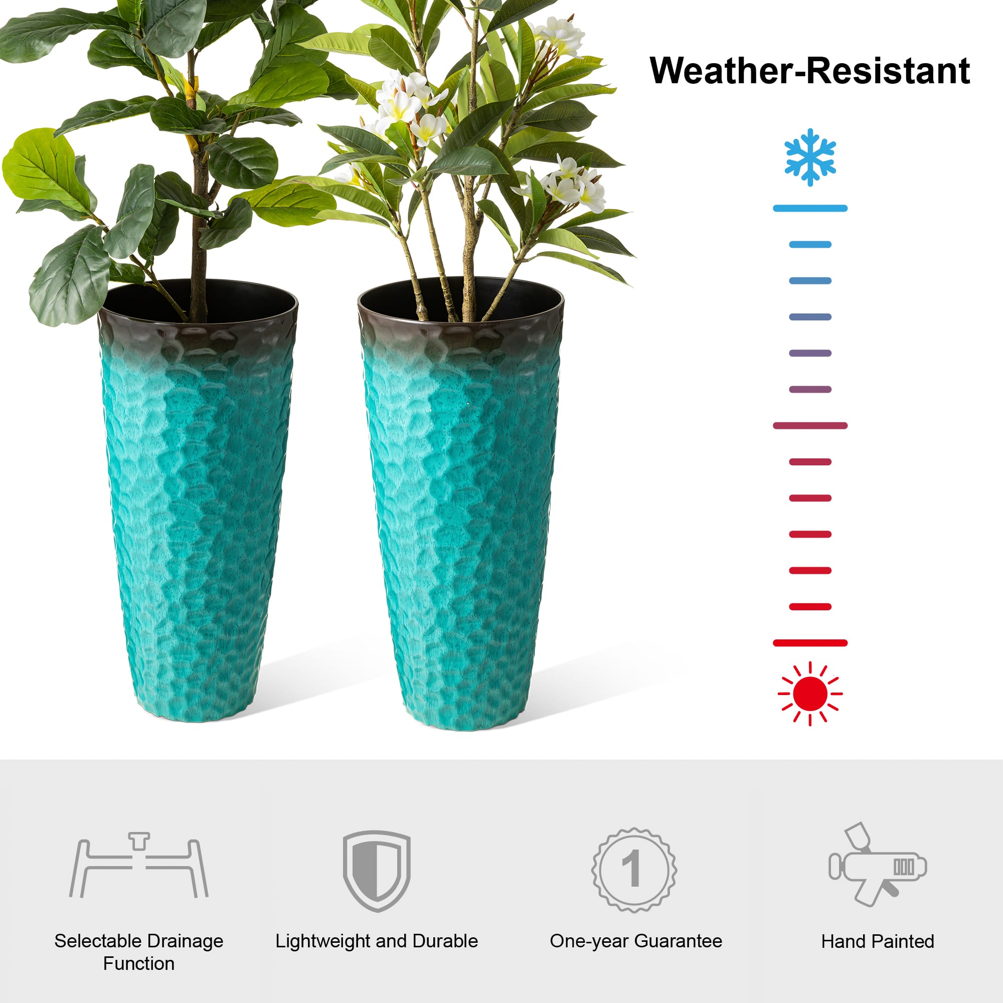 Glitzhome® Oversized Turquoise Honeycomb Textured Tall Plastic Planters, 2ct.