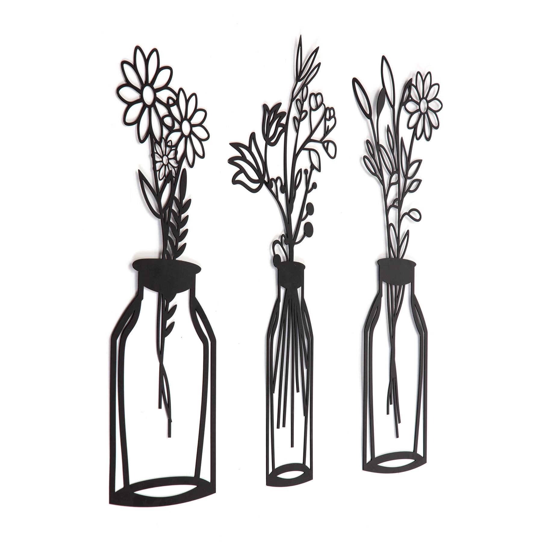 Habitat Decor 28&#x22; Wazon Black Botanical Vases Metal Wall Art Set