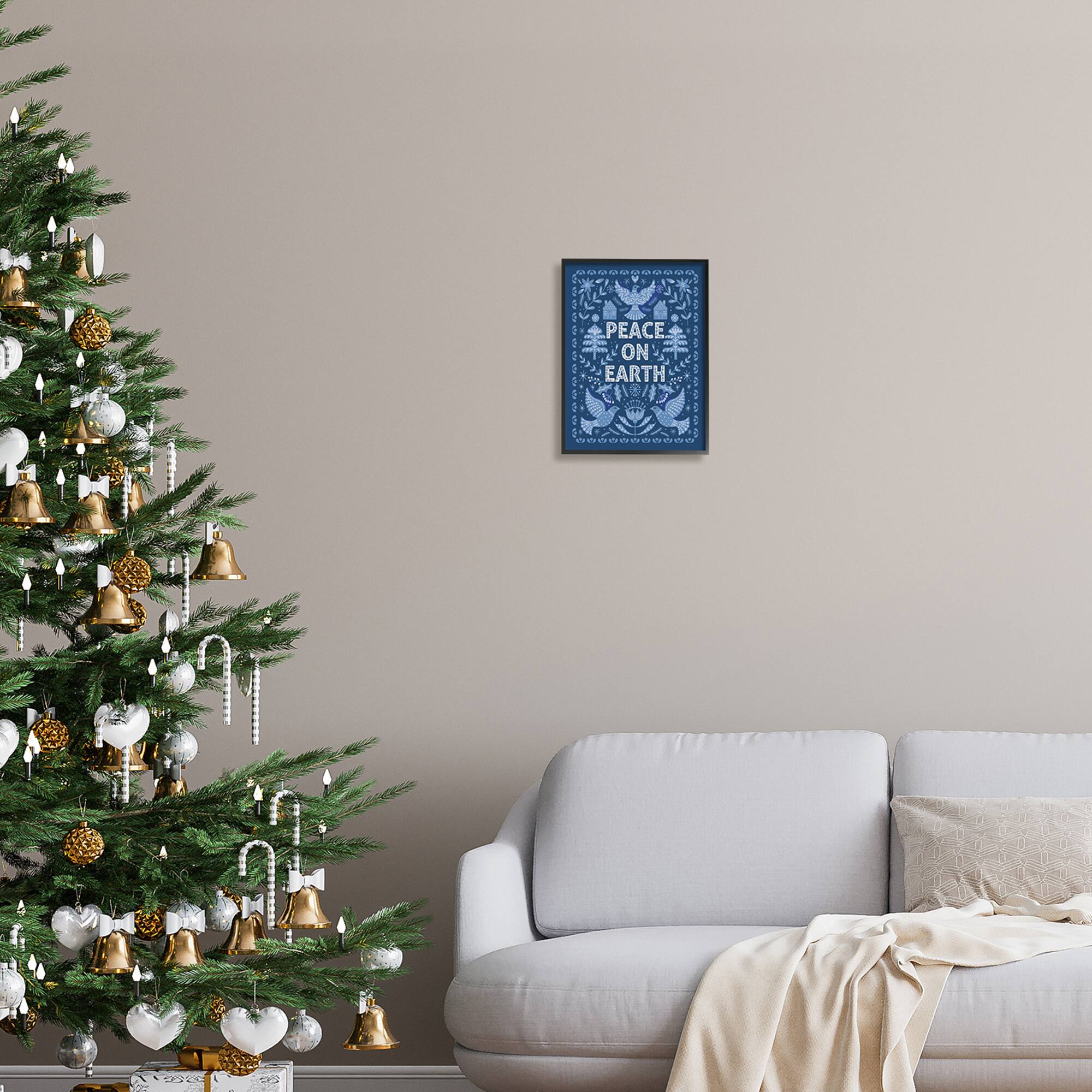 Stupell Industries Peace On Earth Blue Doves Framed Giclee Art