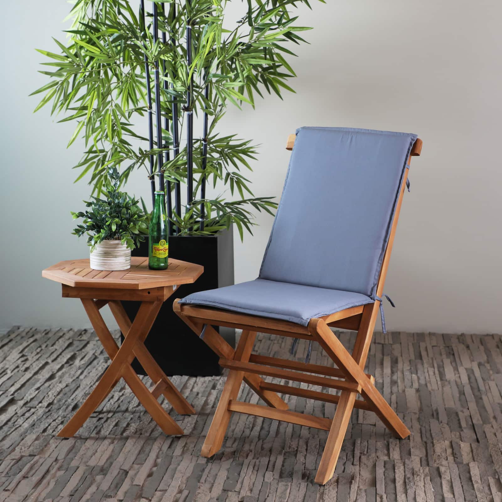 36&#x22; Brown Teak Wood Folding Outdoor Dining Chair With Cushions Set