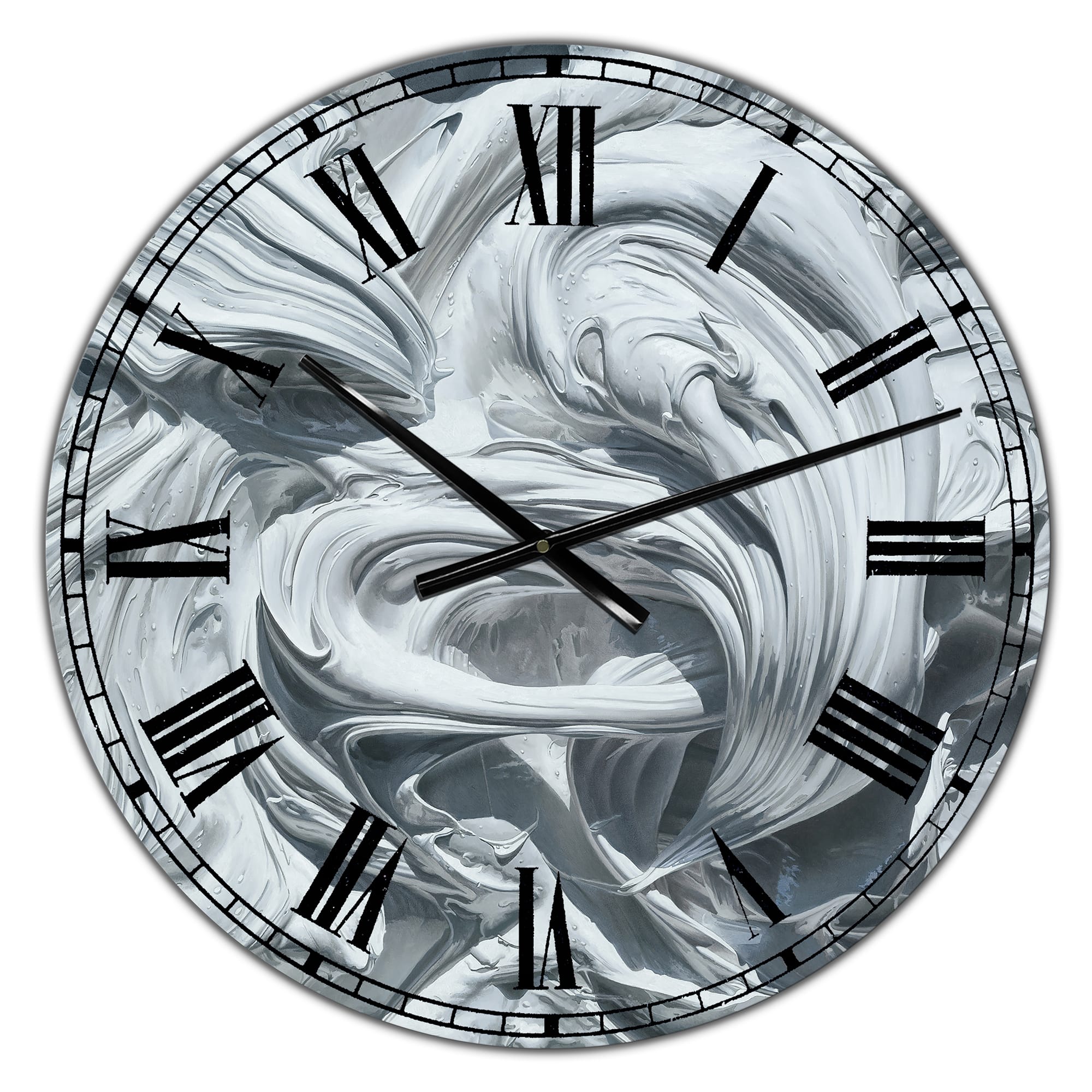 Designart Waves of White Gray Paint Large Modern Wall Clock