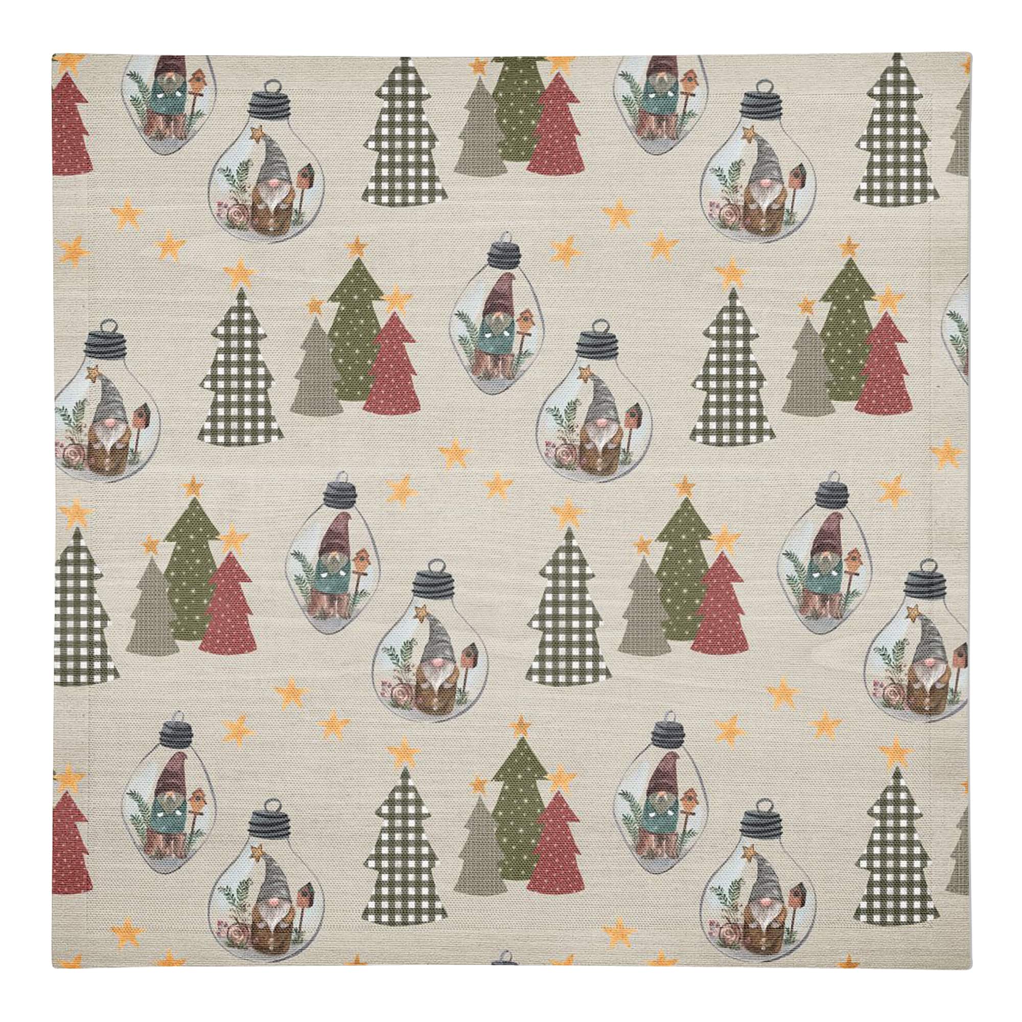 Cream Tree & Globe Pattern Cotton Twill Napkin