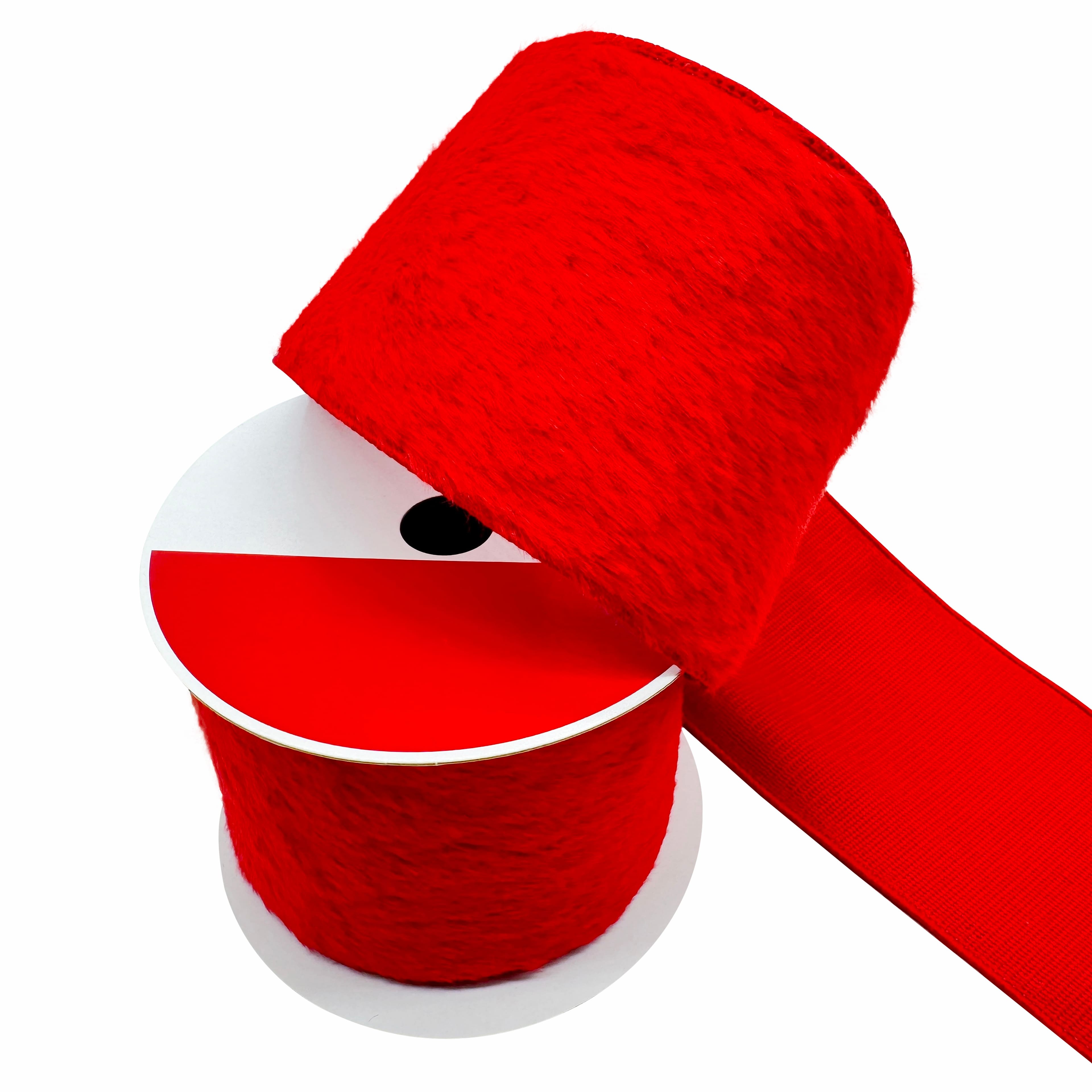 3.5&#x22; x 15ft. Red Wired Faux Fur Ribbon by Celebrate It&#xAE;